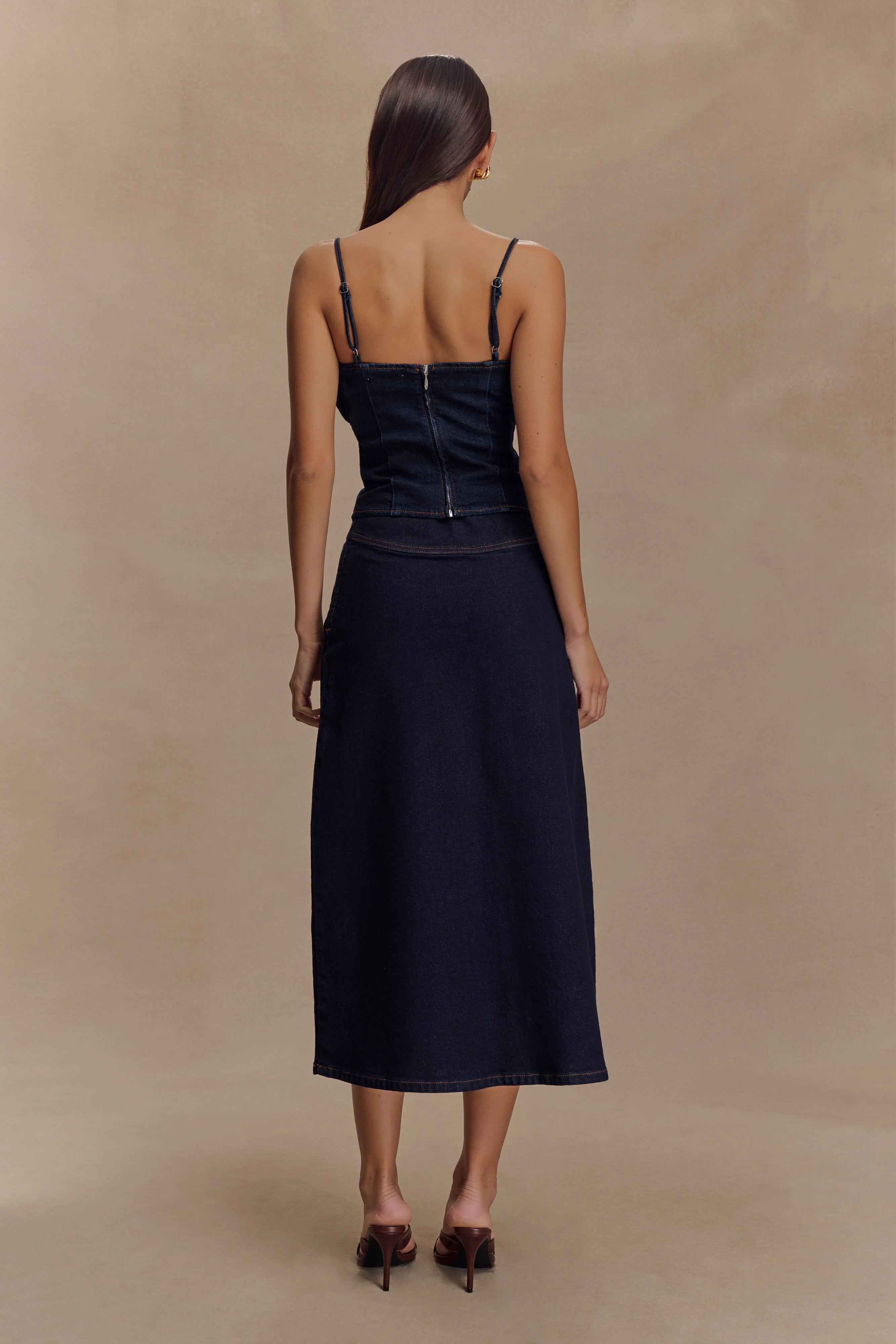 Cecilia Denim A-Line Midi Skirt - Indigo Blue