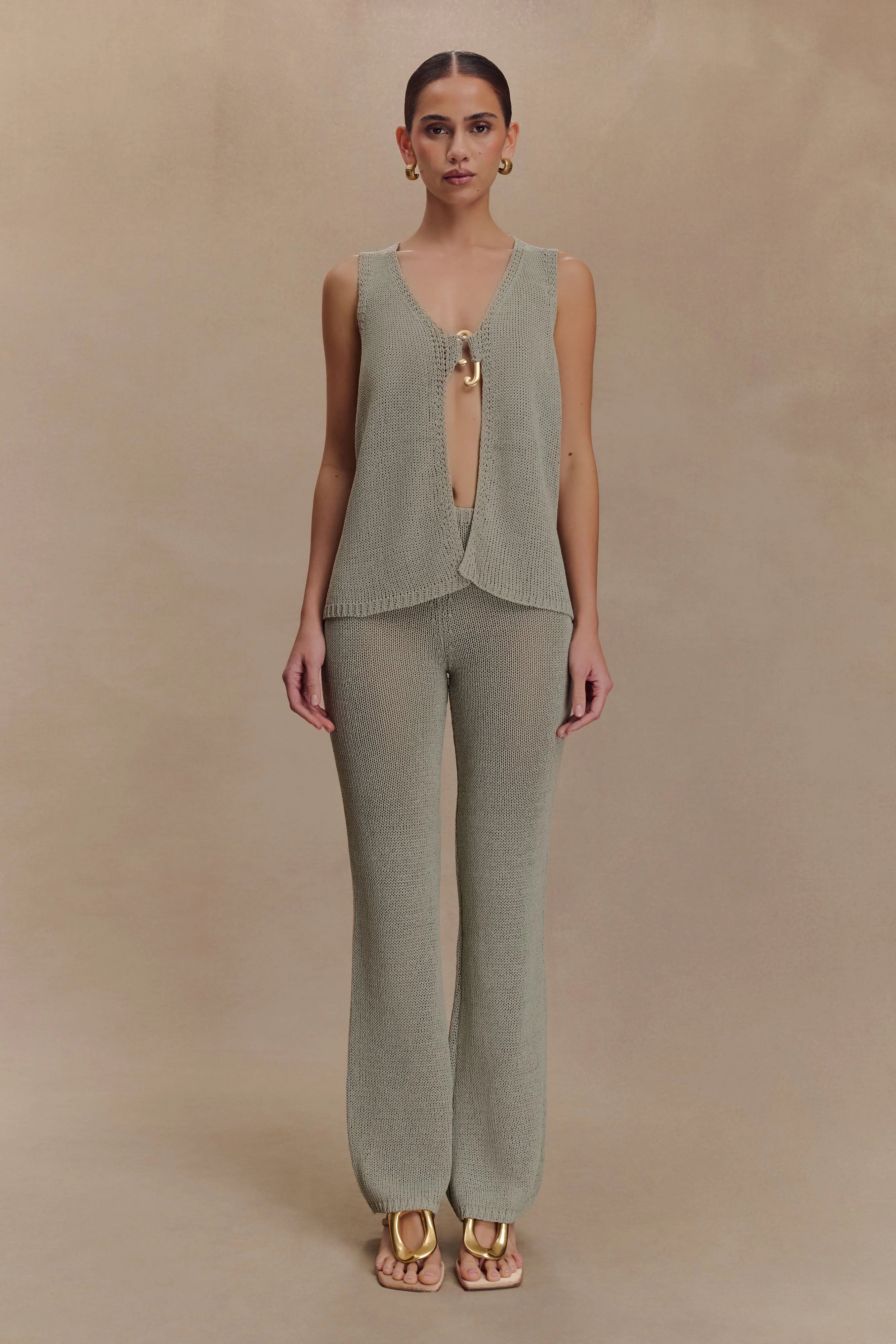Malani Knit Top With Hardware - Sage