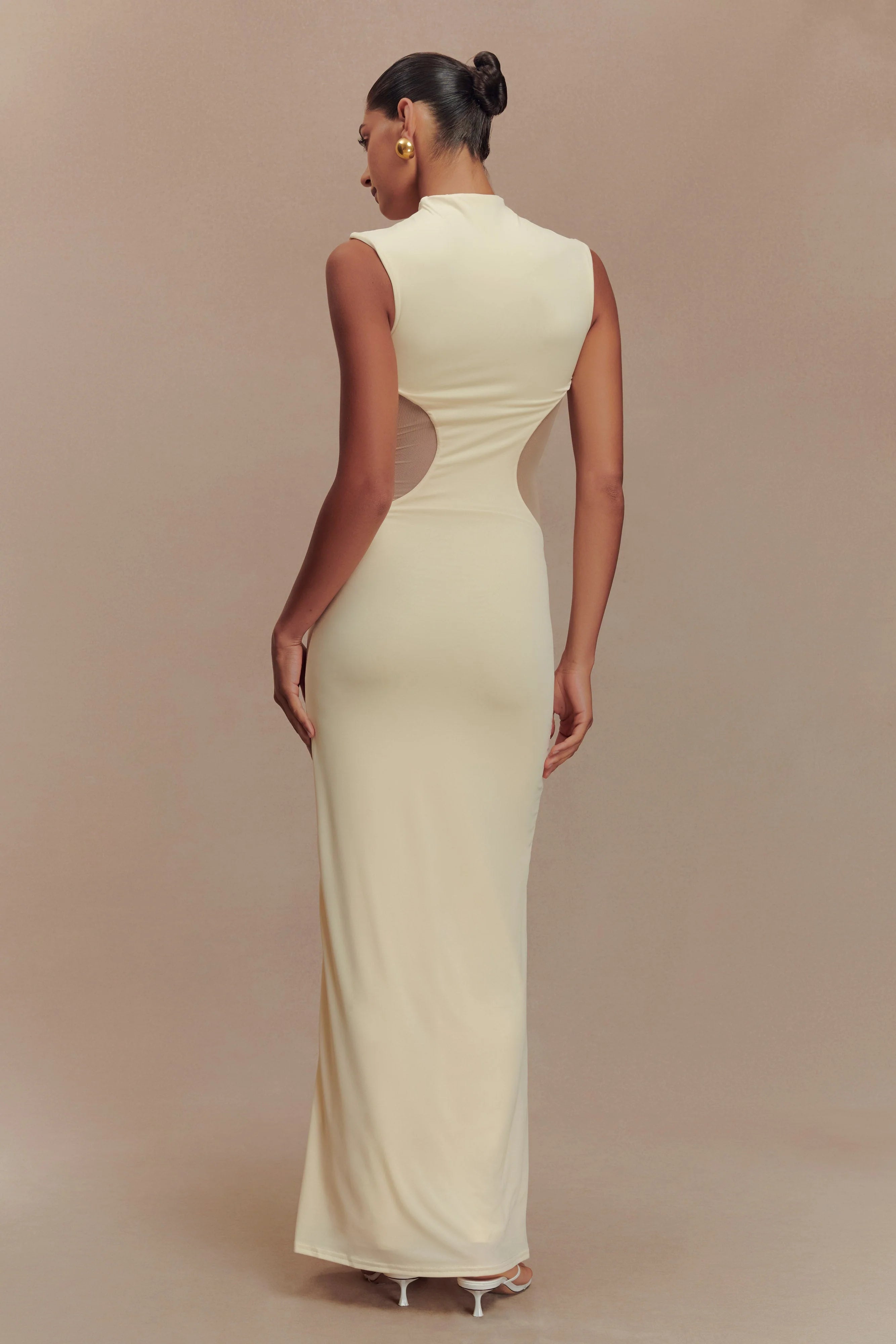 Massie Slinky And Mesh Maxi Dress - Lemon