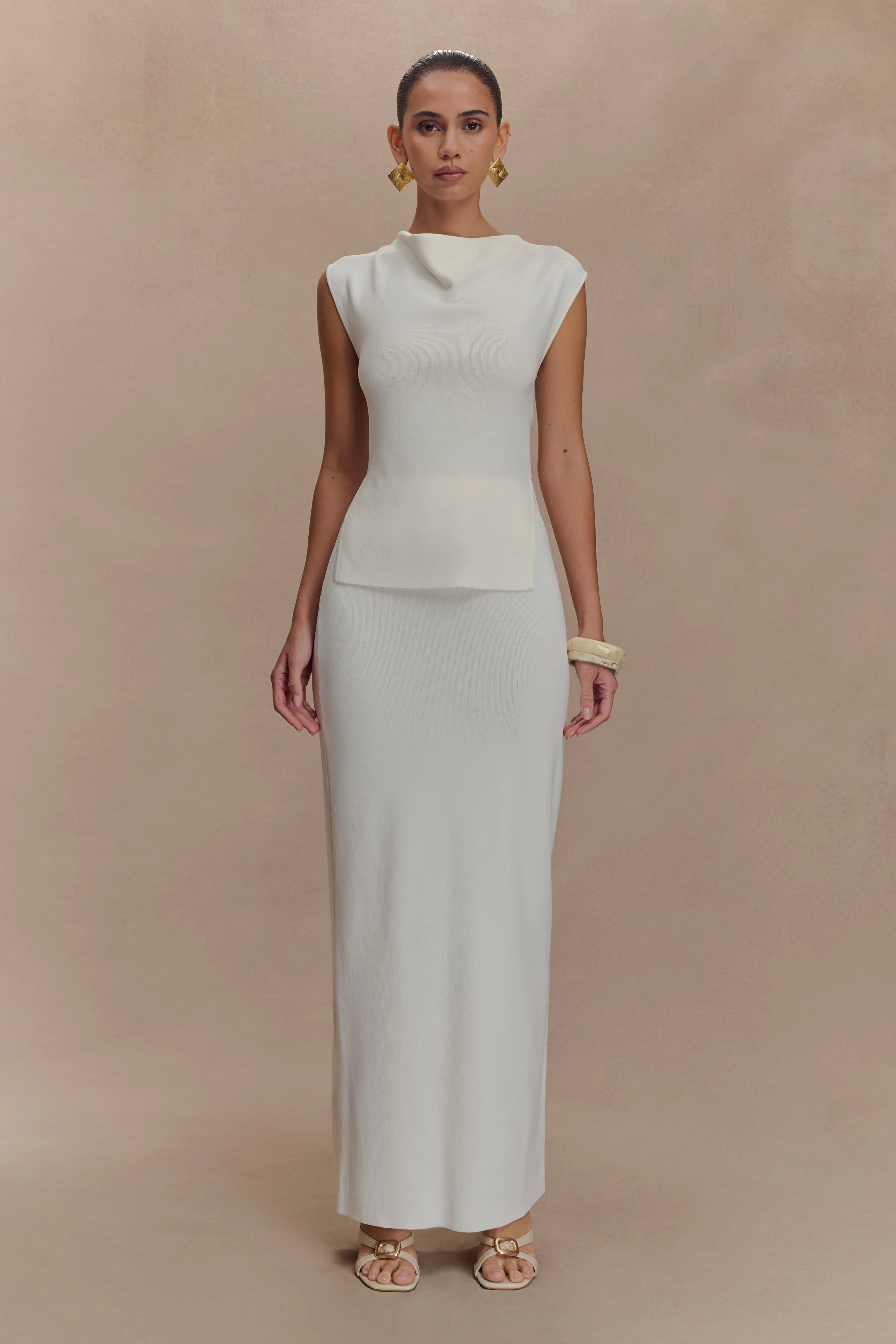 Francisca Cowl Neck Knit Top - White