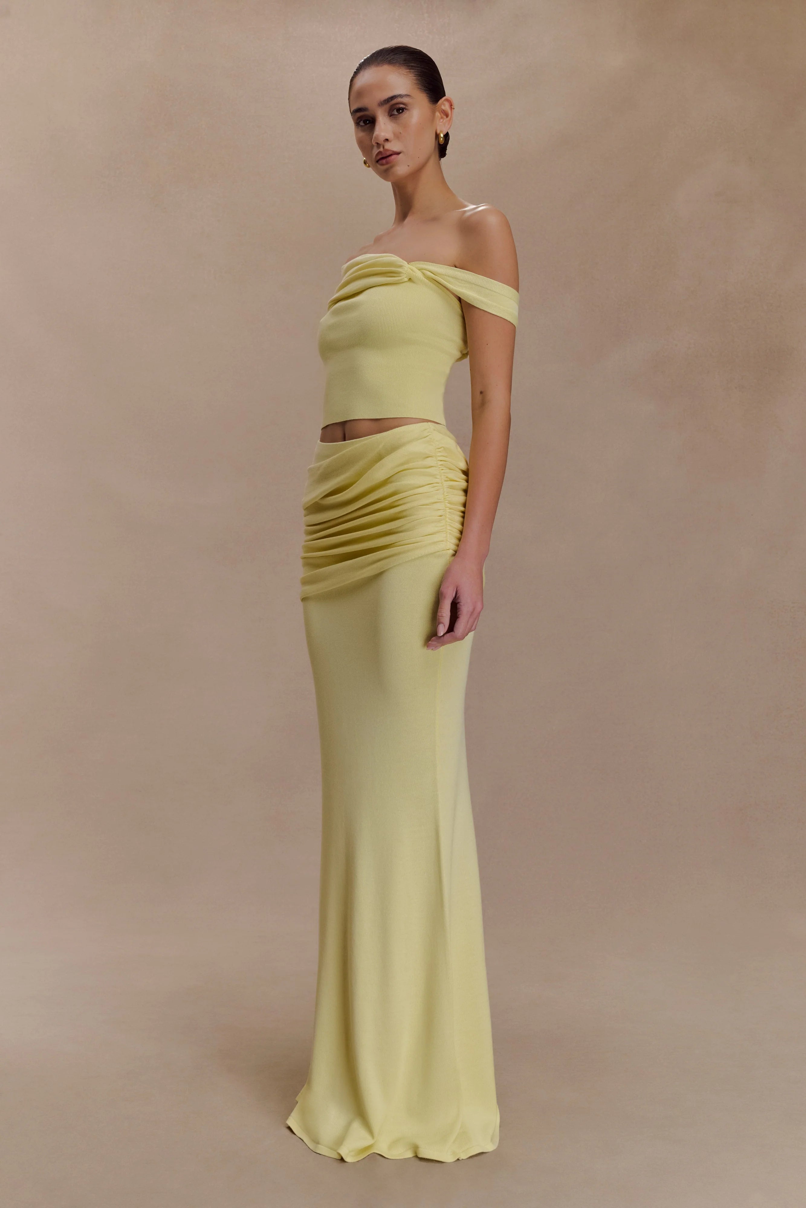 Irene Gathered Knit Maxi Skirt - Lemon