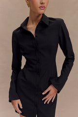 Dorian Fitted Shirt Mini Dress - Black