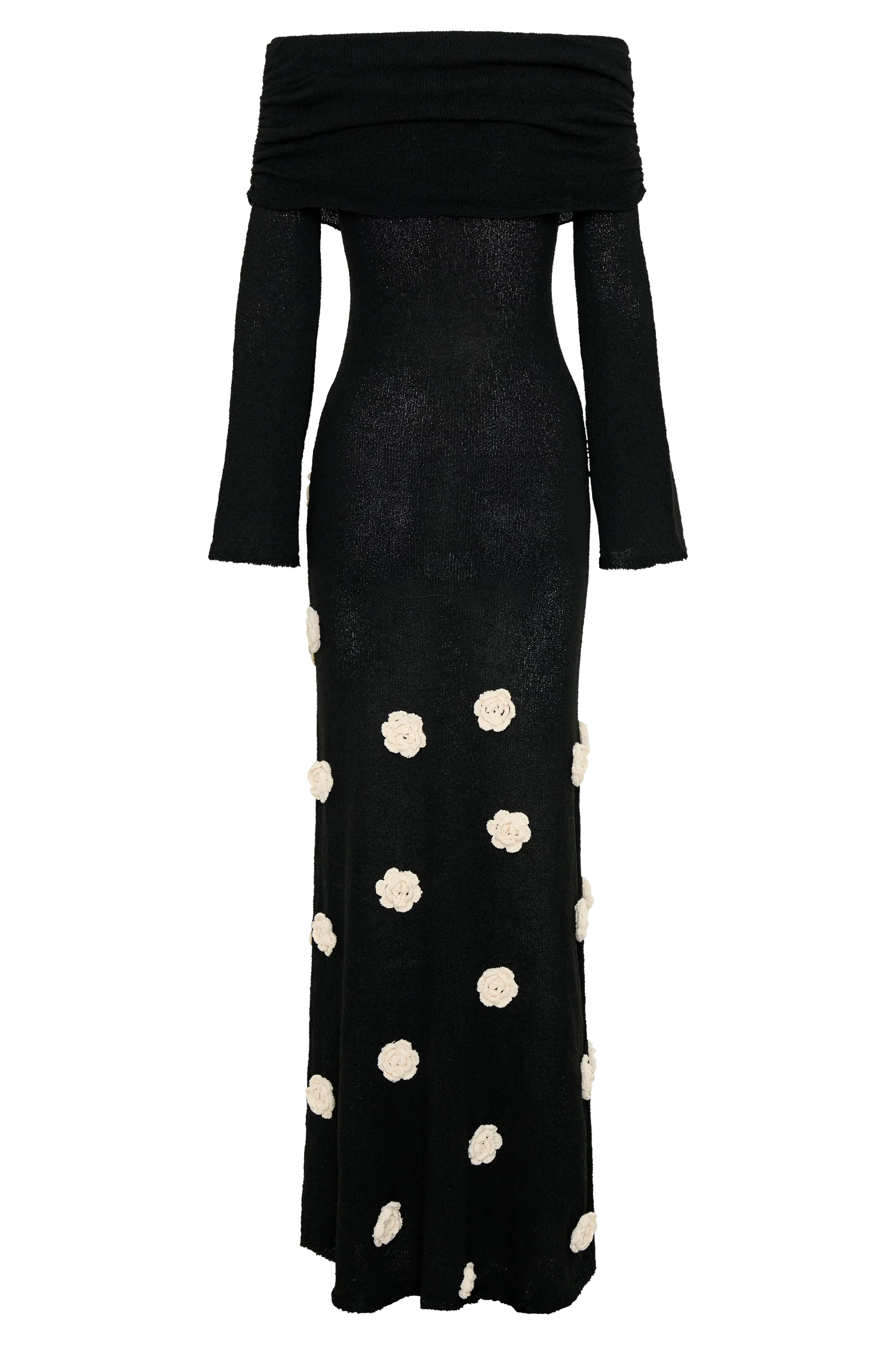 Kiki Off Shoulder Knit Rose Maxi Dress - Black/White