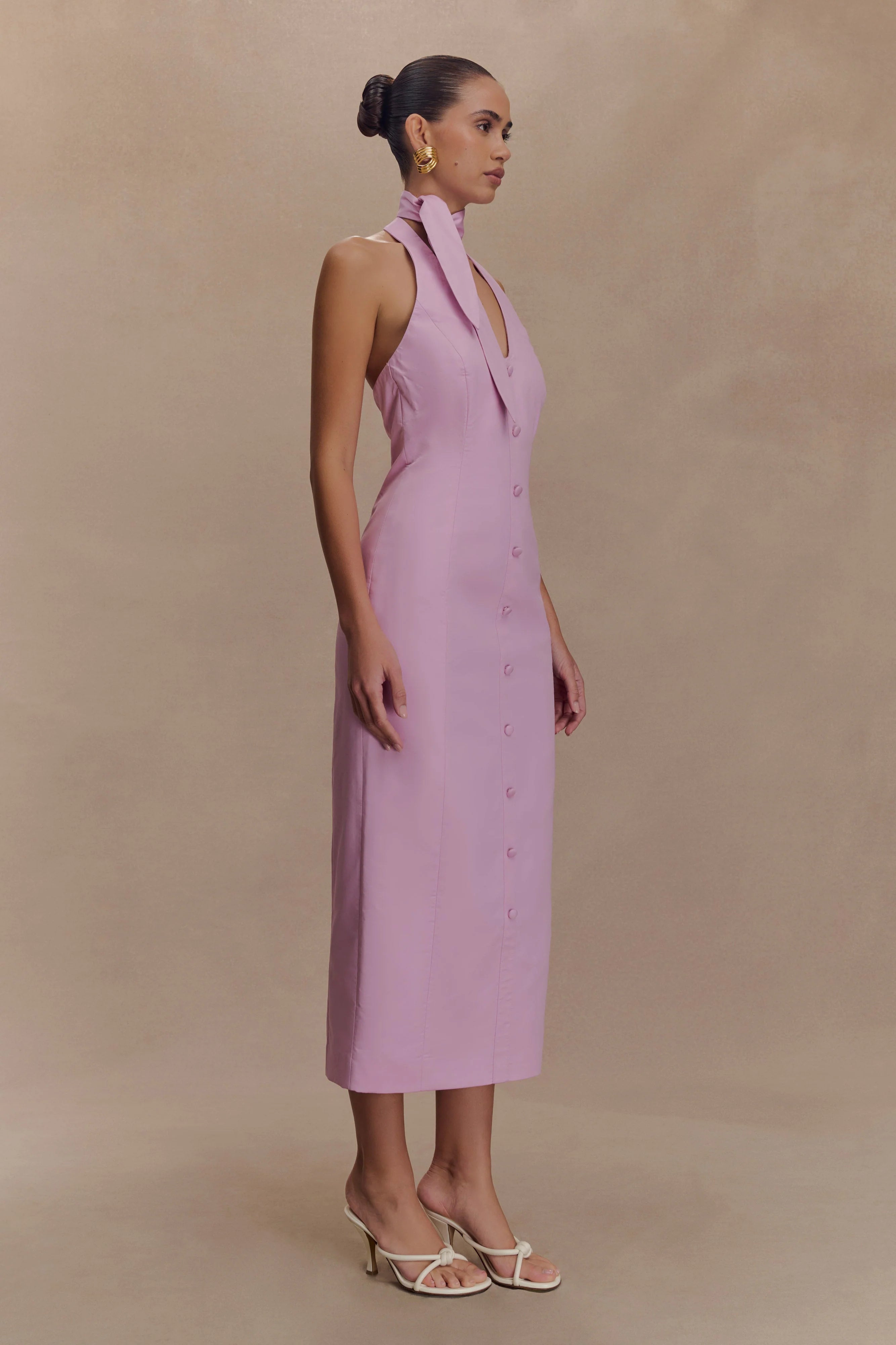 Simona Halter Neck Midi Dress - Blush Pink