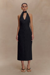 Simona Halter Neck Midi Dress - Black