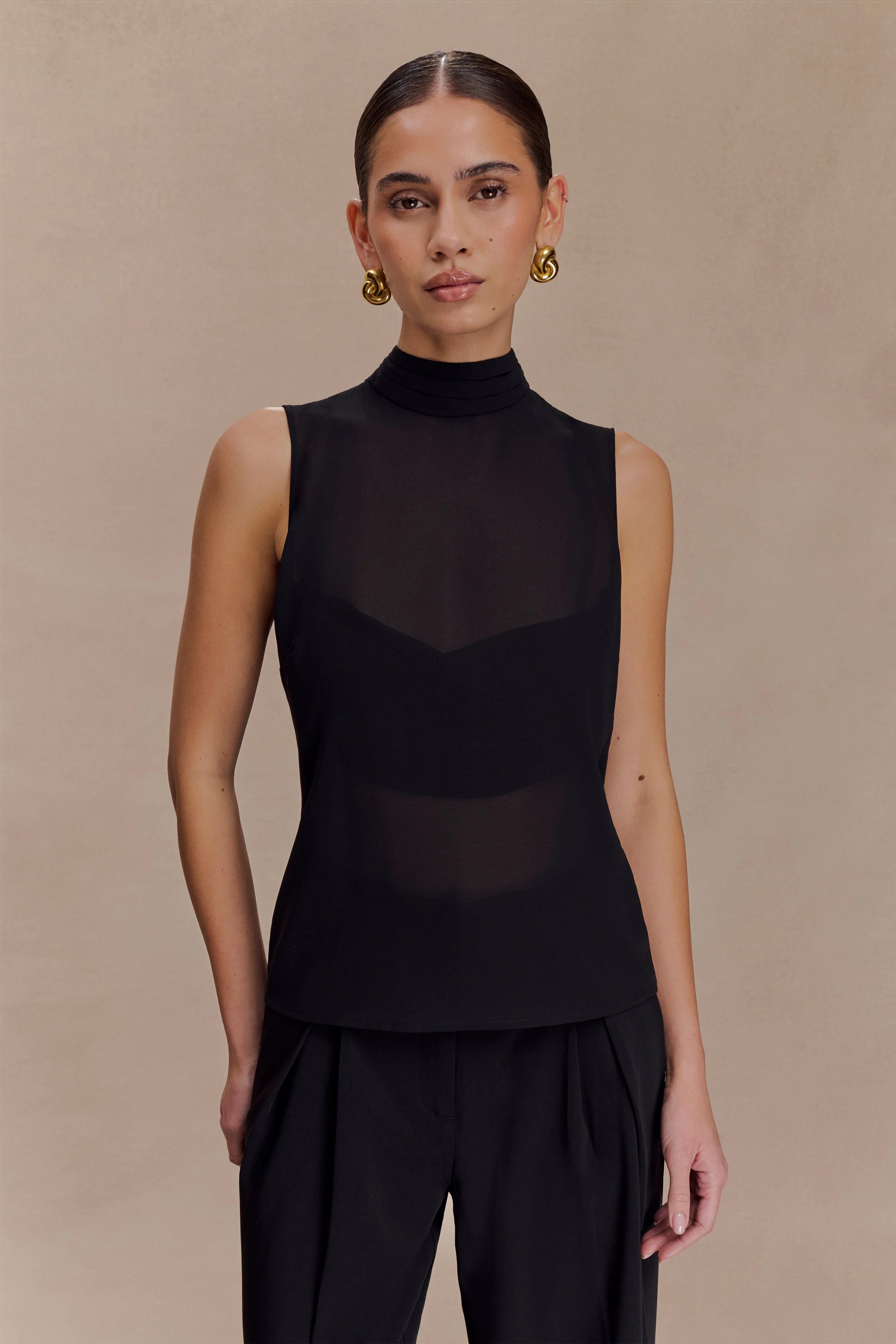 Saria Chiffon Low Back Top - Black