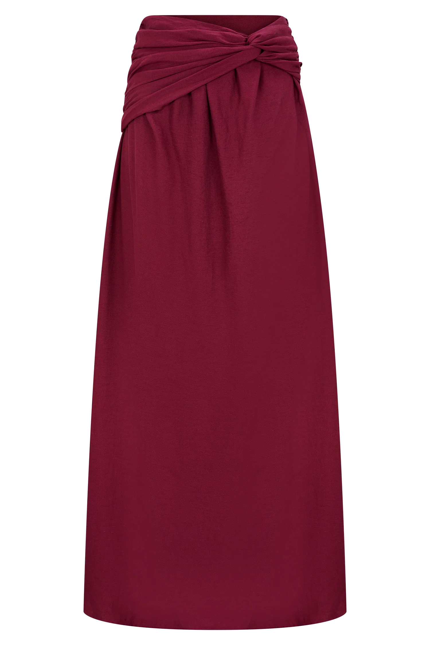 Scottie Gathered Linen Knot Maxi Skirt - Wine