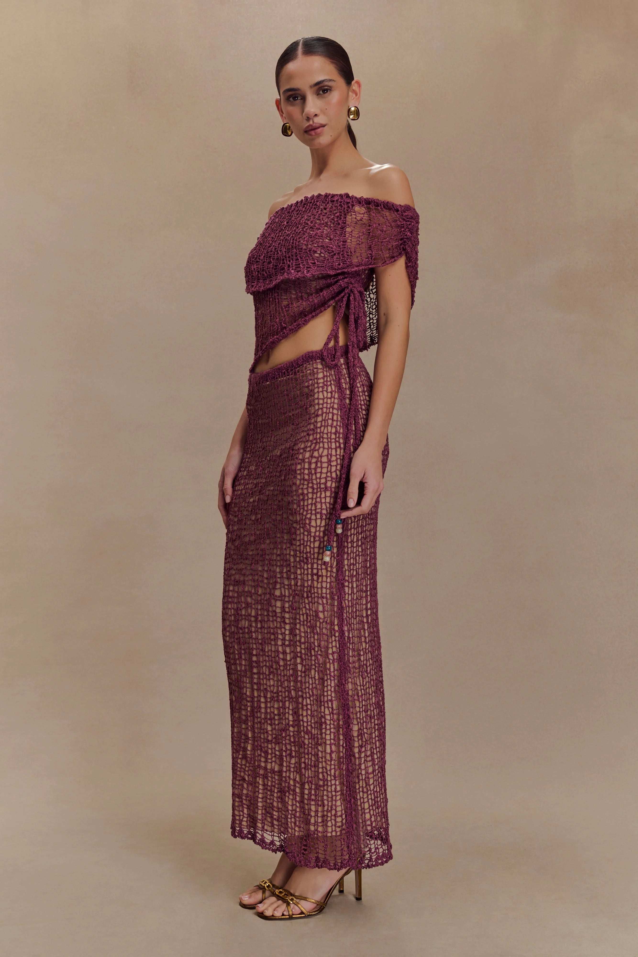 Cordelia Off Shoulder Knit Top - Mauve