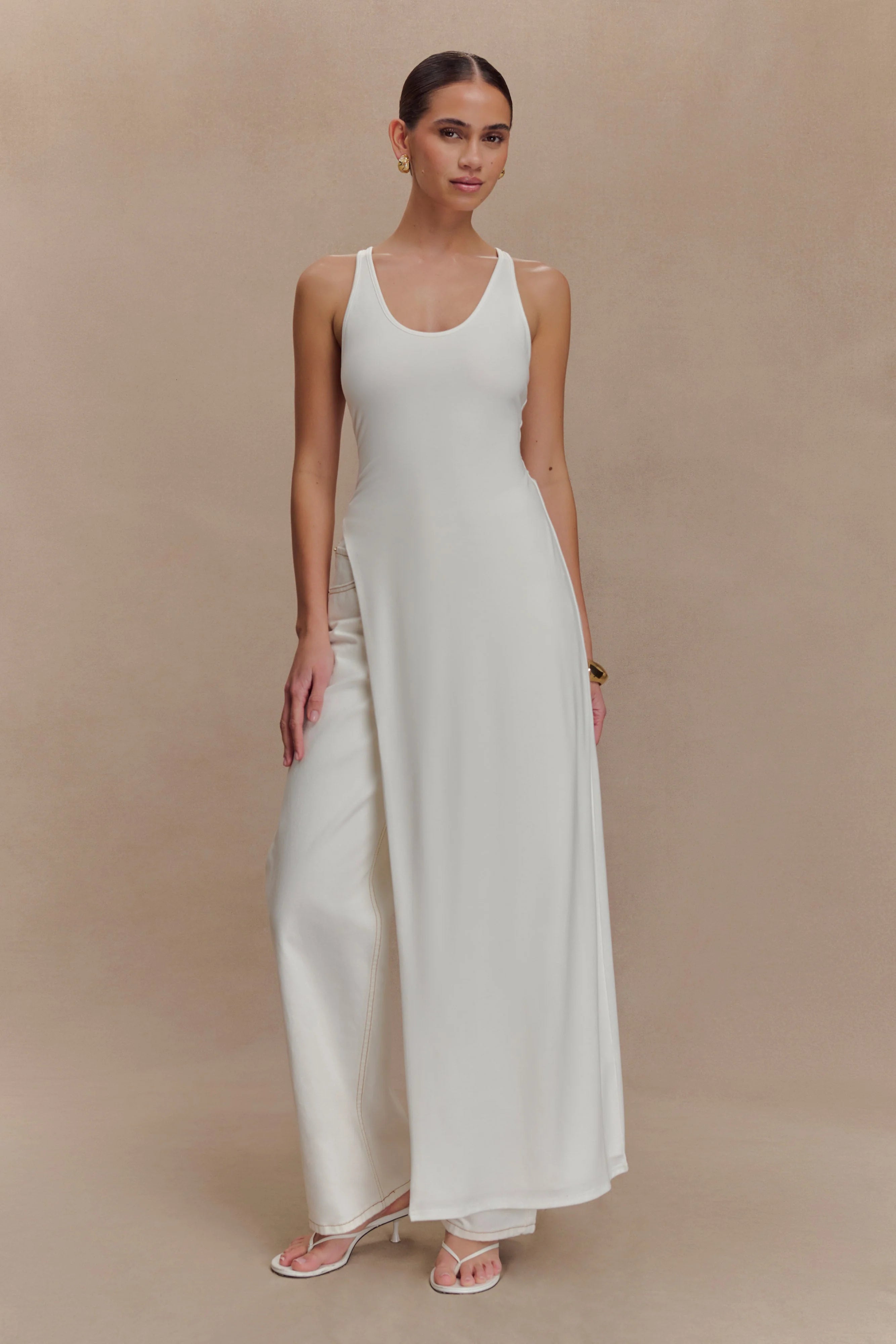 Ellerie Longline Racerback Top - White