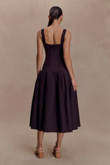 Natascha Drop Waist Cotton Midi Dress - Chocolate