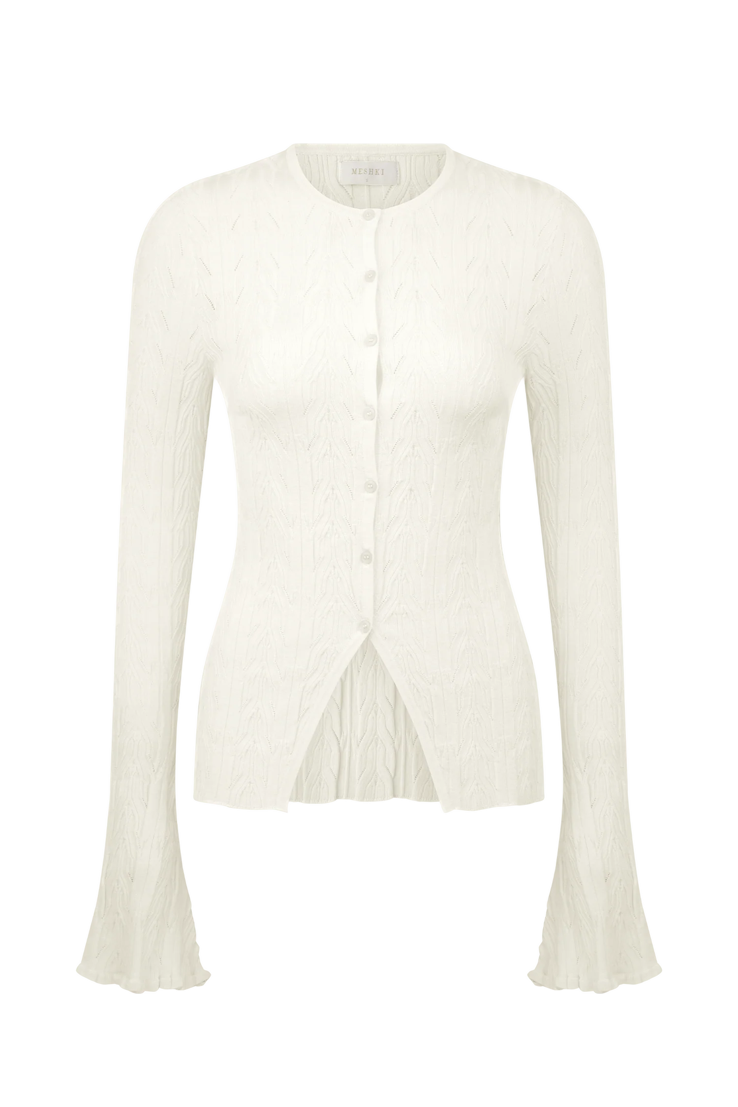 Amy Pointelle Bell Sleeve Cardigan - Ivory