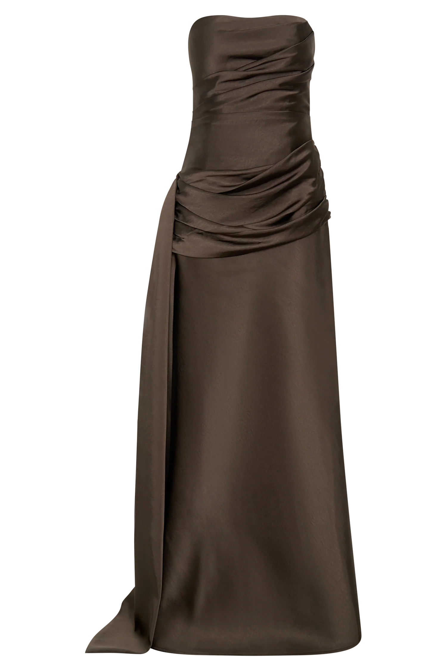 Sarah Strapless Maxi Dress With Waist Tie - Mocha