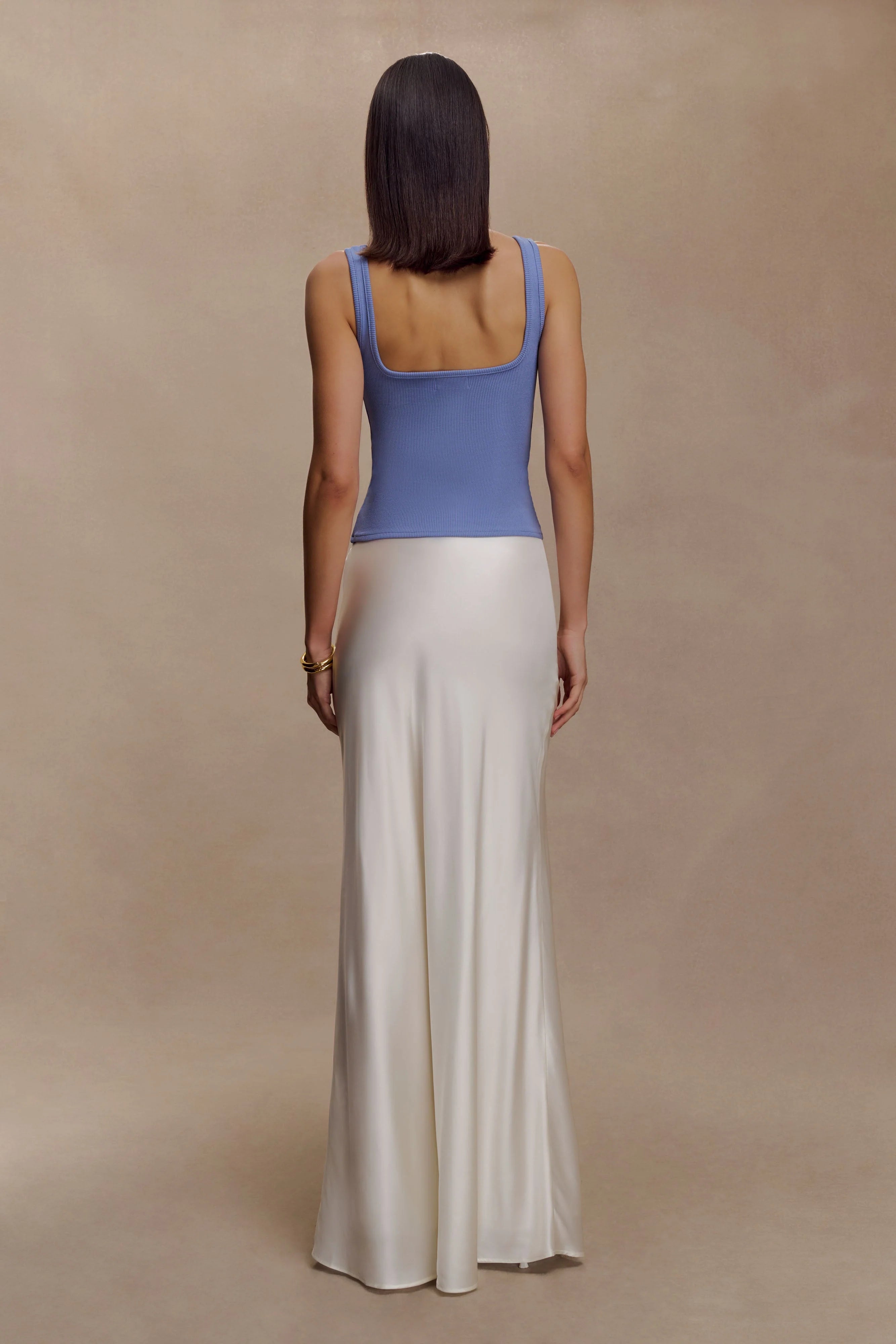 Aisling Ribbed Square Neck Sleeveless Top - Cornflower Blue