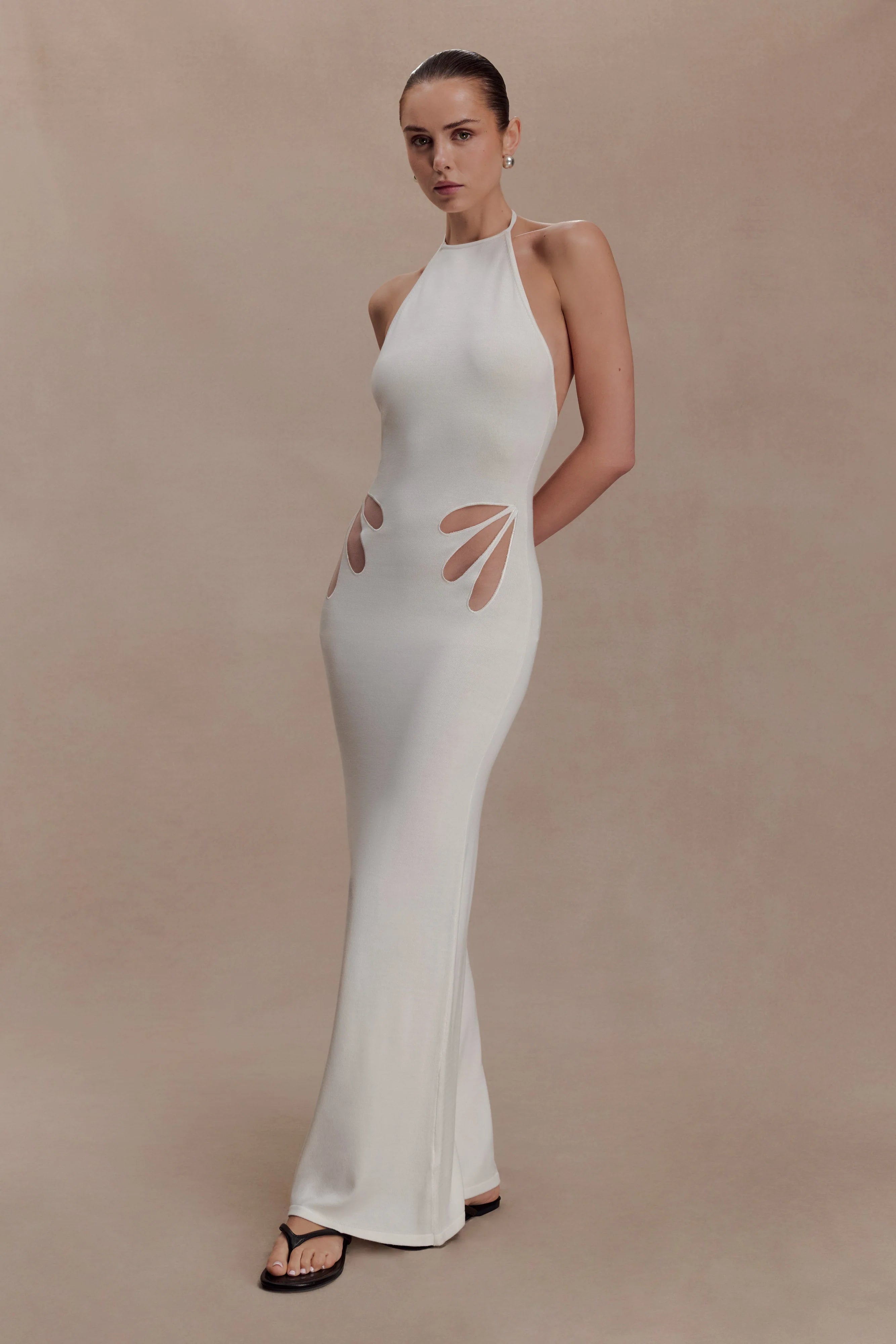 Brock Knit Halter Maxi Dress - White