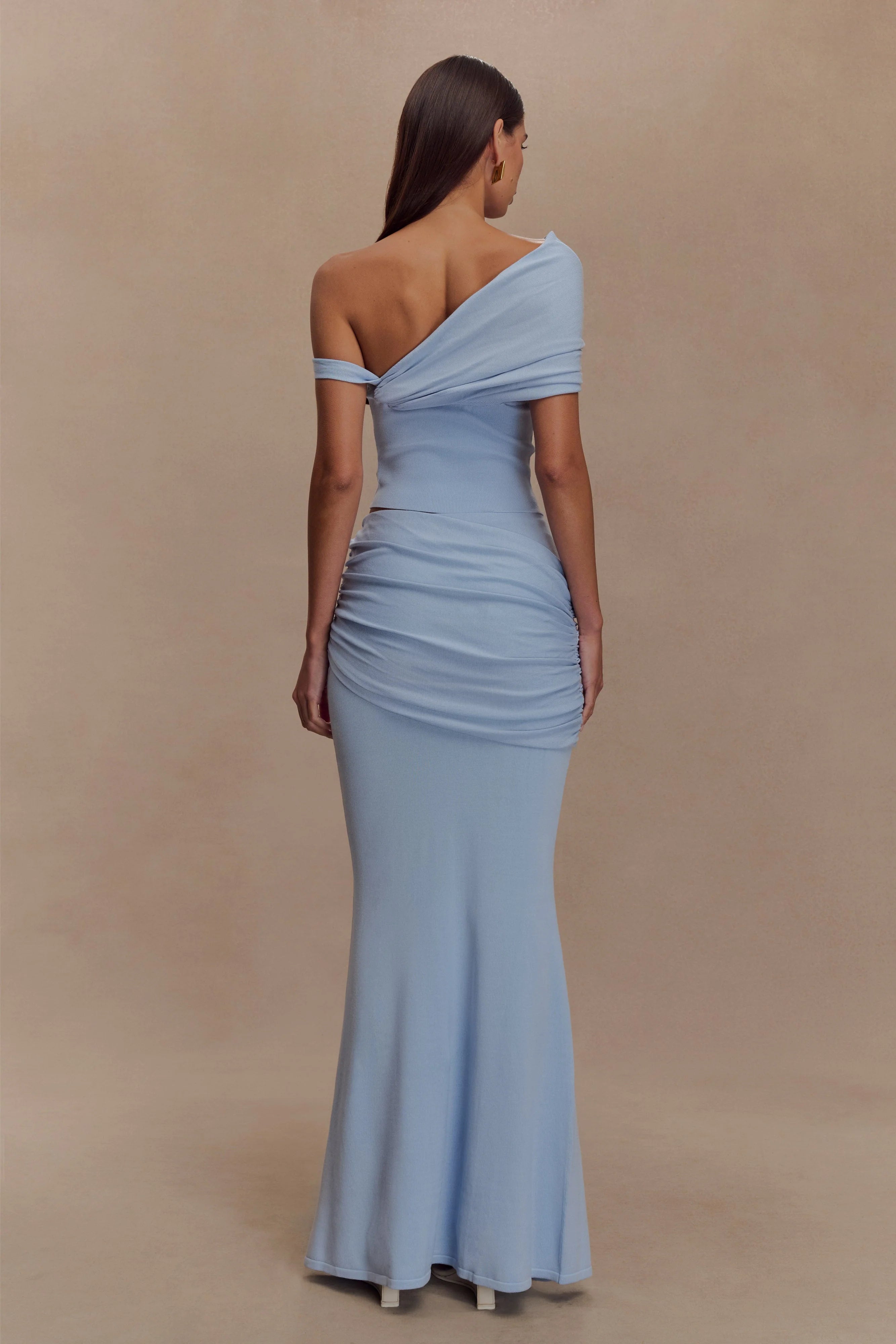 Irene Gathered Knit Maxi Skirt - Blue