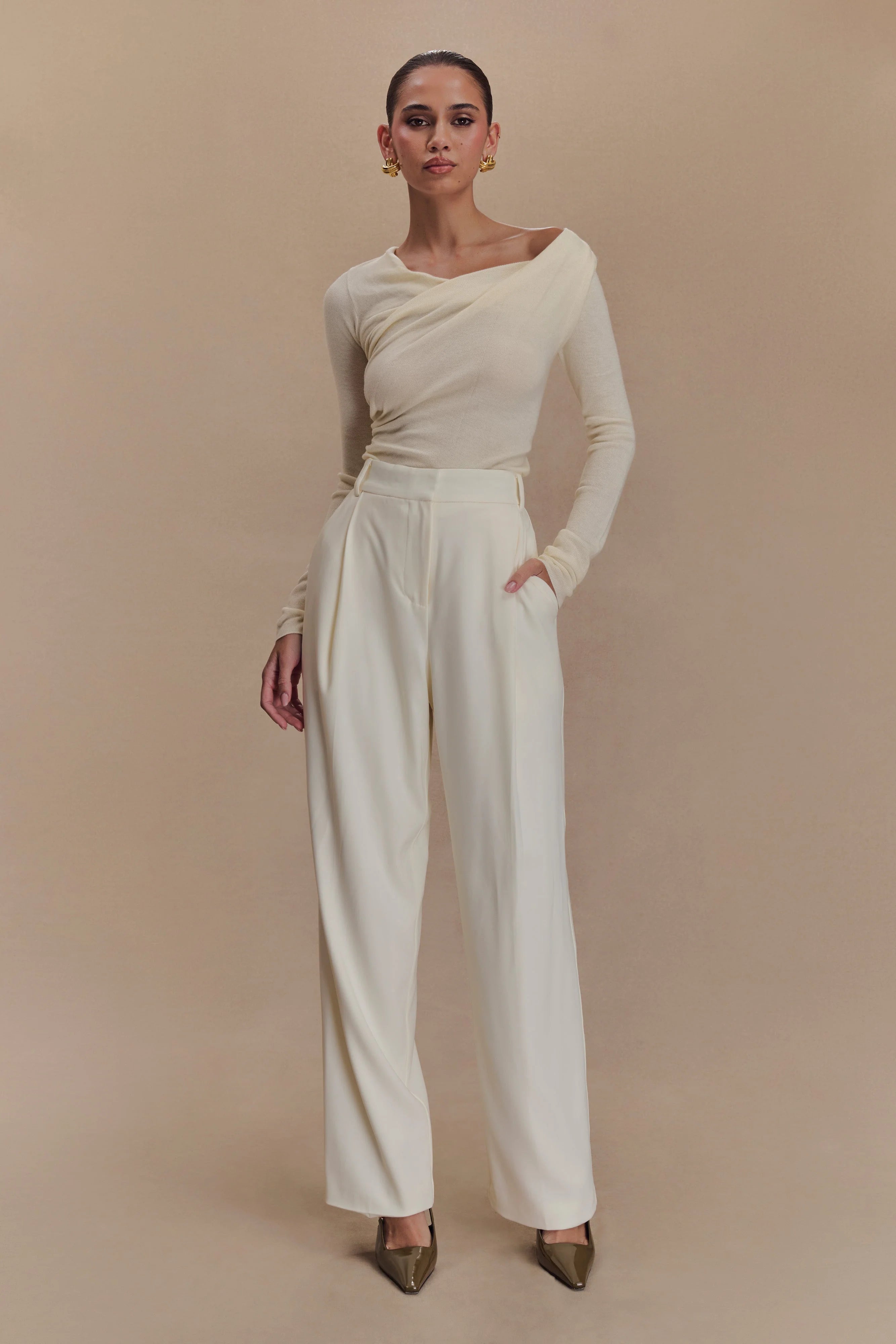 Culver Draped Twist Knit Top - Cream