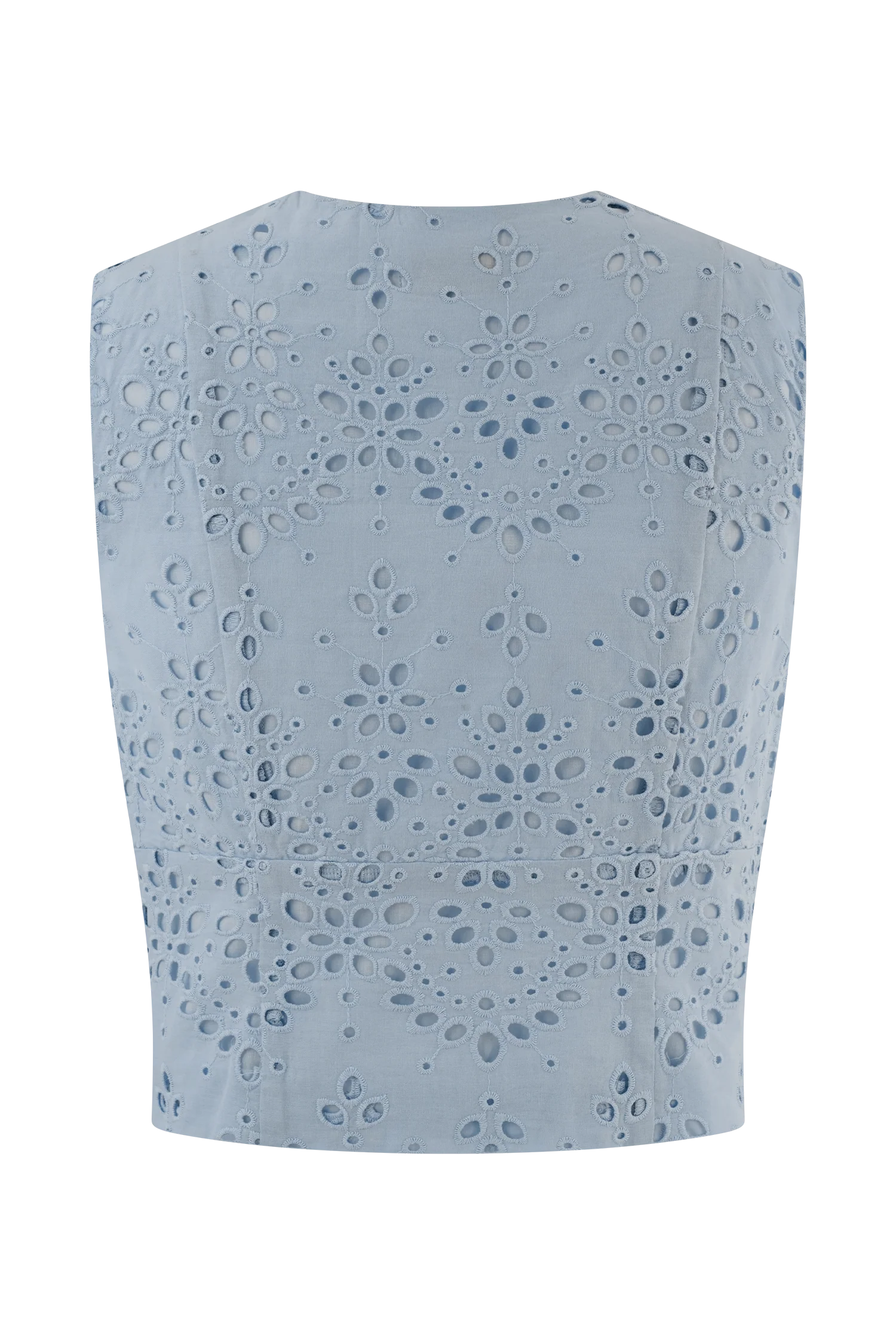 Arla Sleeveless Broderie Top - Pale Cornflower Blue
