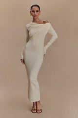 Culver Draped Twist Knit Midi Dress - Cream