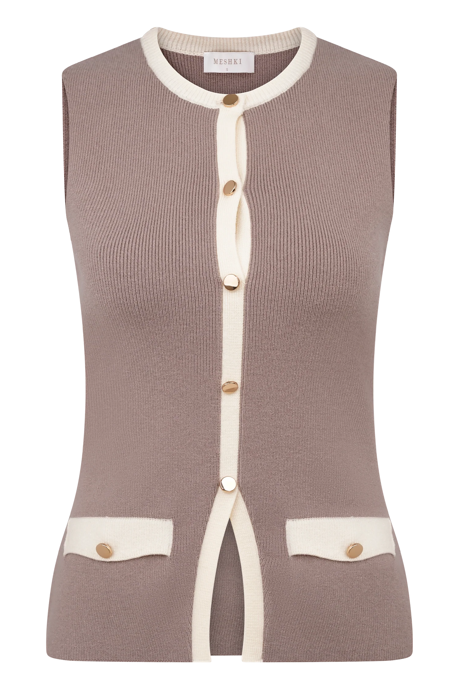 Julianne Contrast Knit Top - Pebble/Ivory
