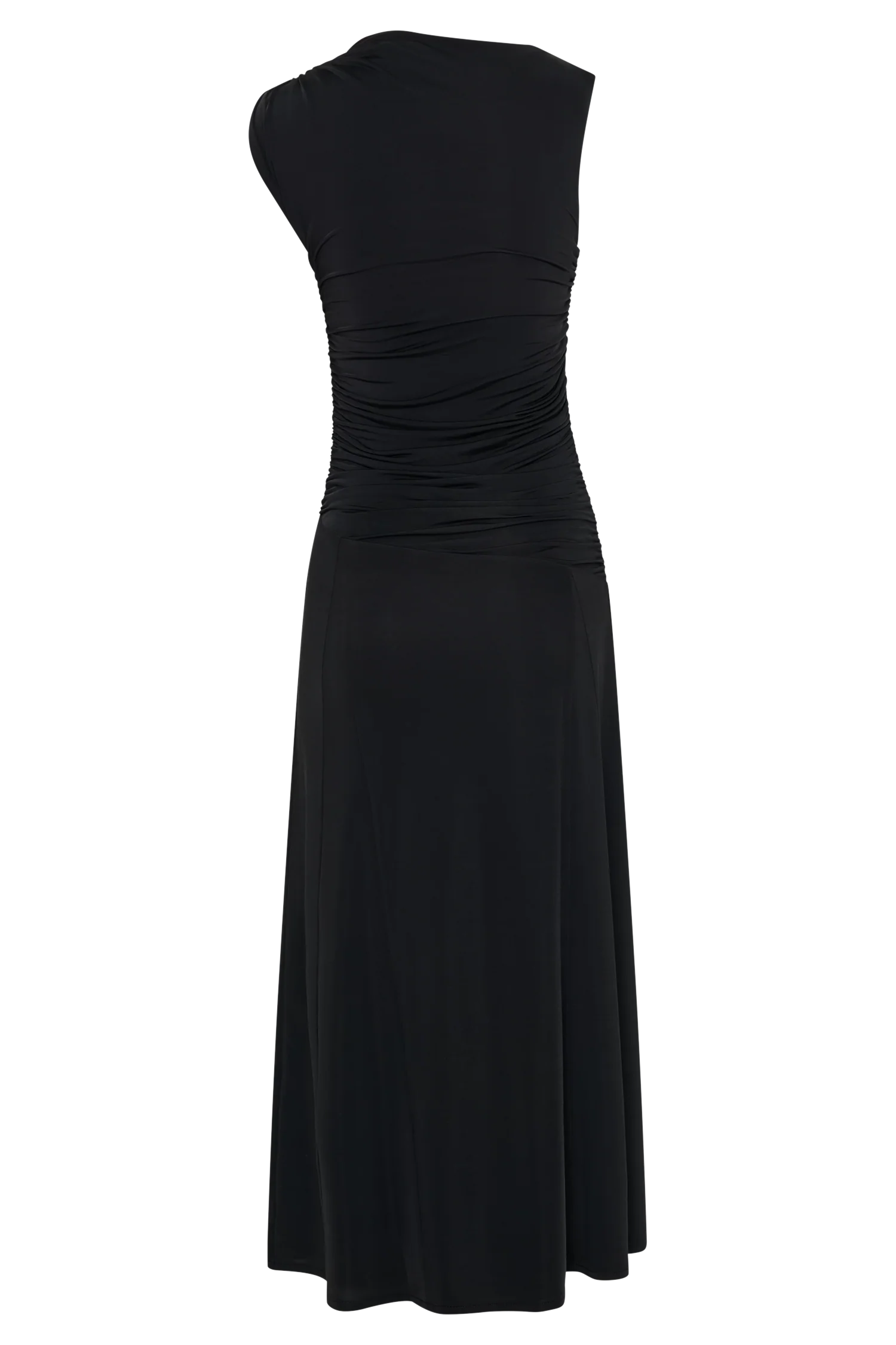 Navanna Asymmetric Slinky Midi Dress - Black
