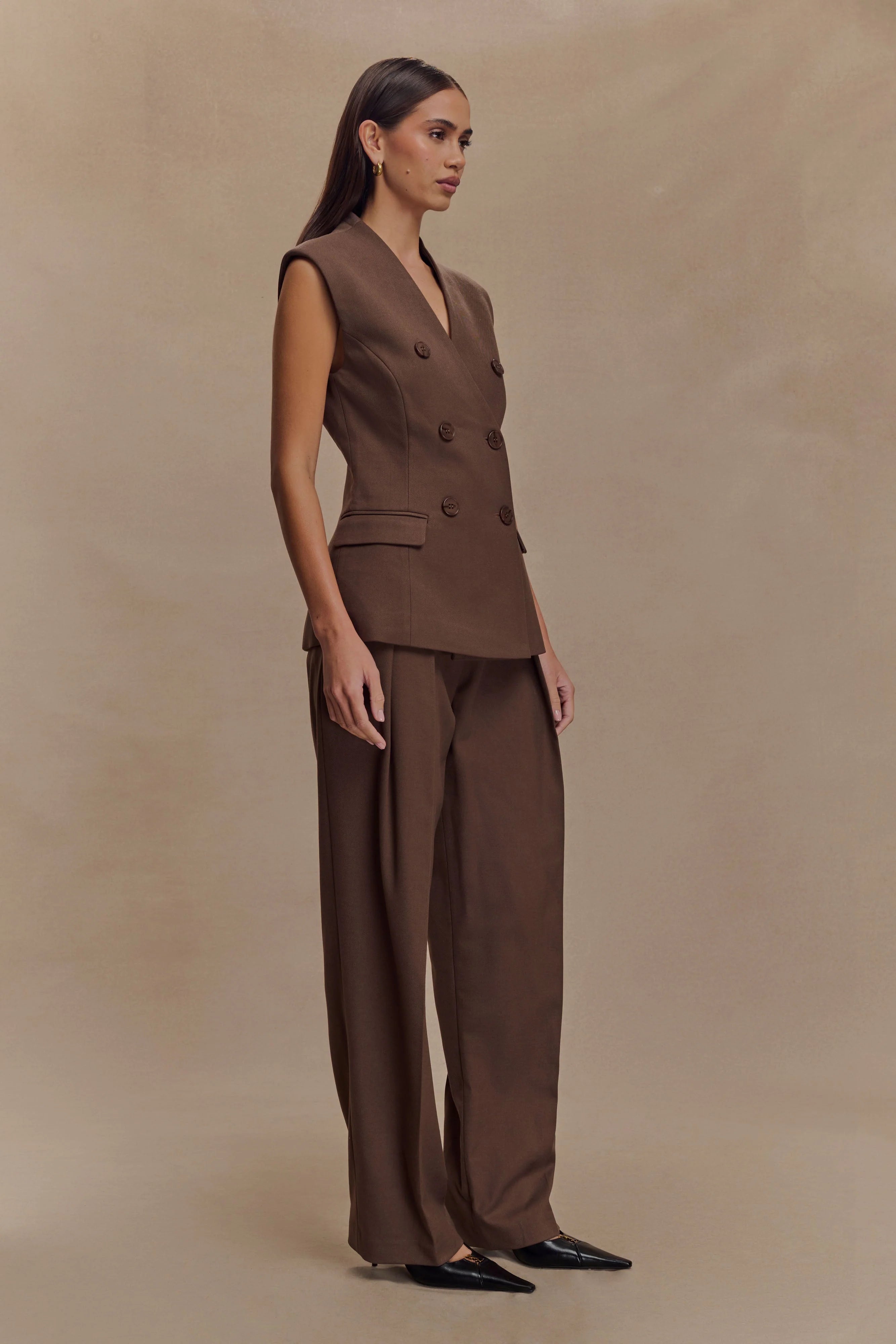 Penelope Pleated High Waisted Pants - Chocolate