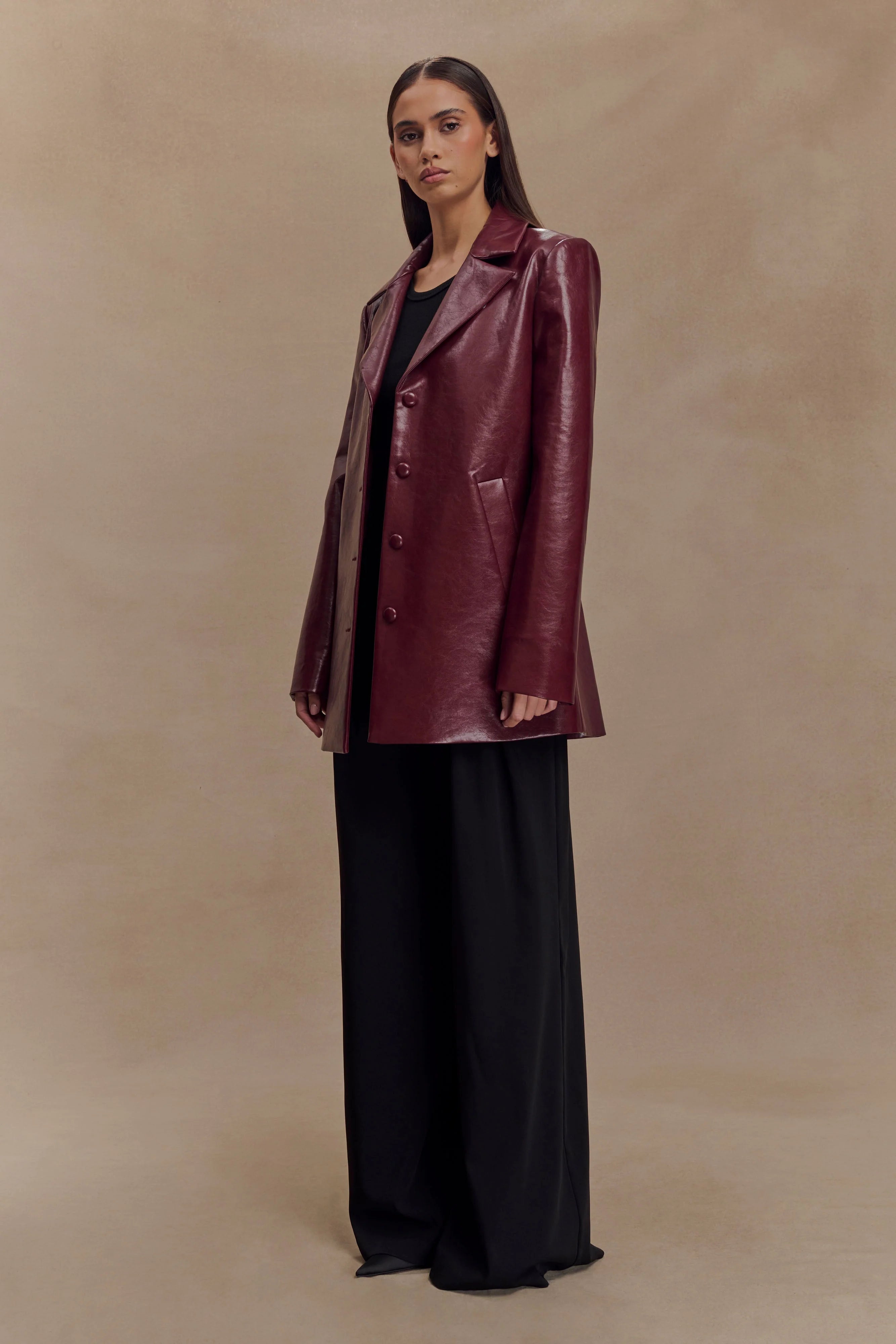 Deborah Faux Leather Coat - Cherry Red