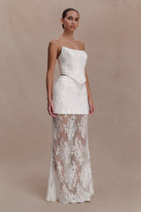 Camille Beaded Satin And Lace Maxi Skirt - Ivory