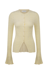 Amy Pointelle Bell Sleeve Cardigan - Lemon