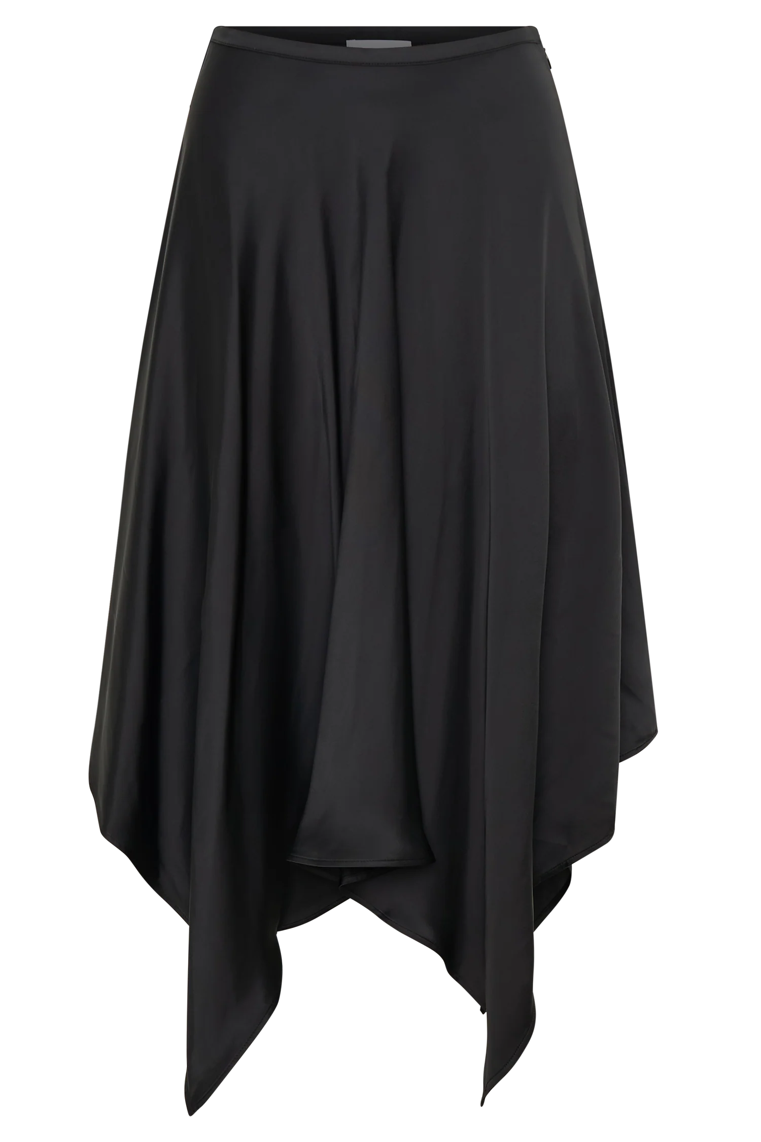 Coralie Asymmetric Satin Midi Skirt - Black