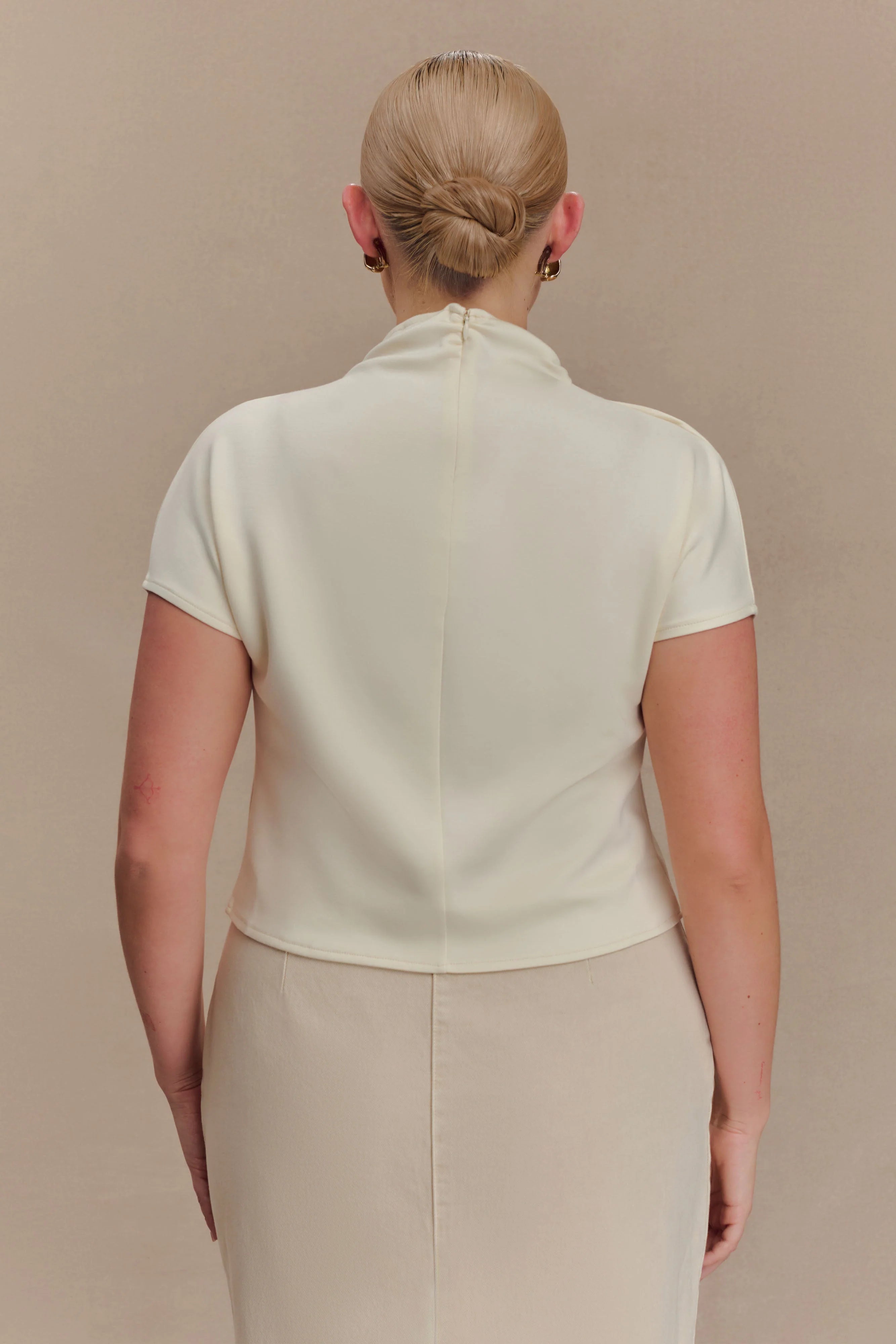 Eris High Neck Scuba Jersey Top - Ivory