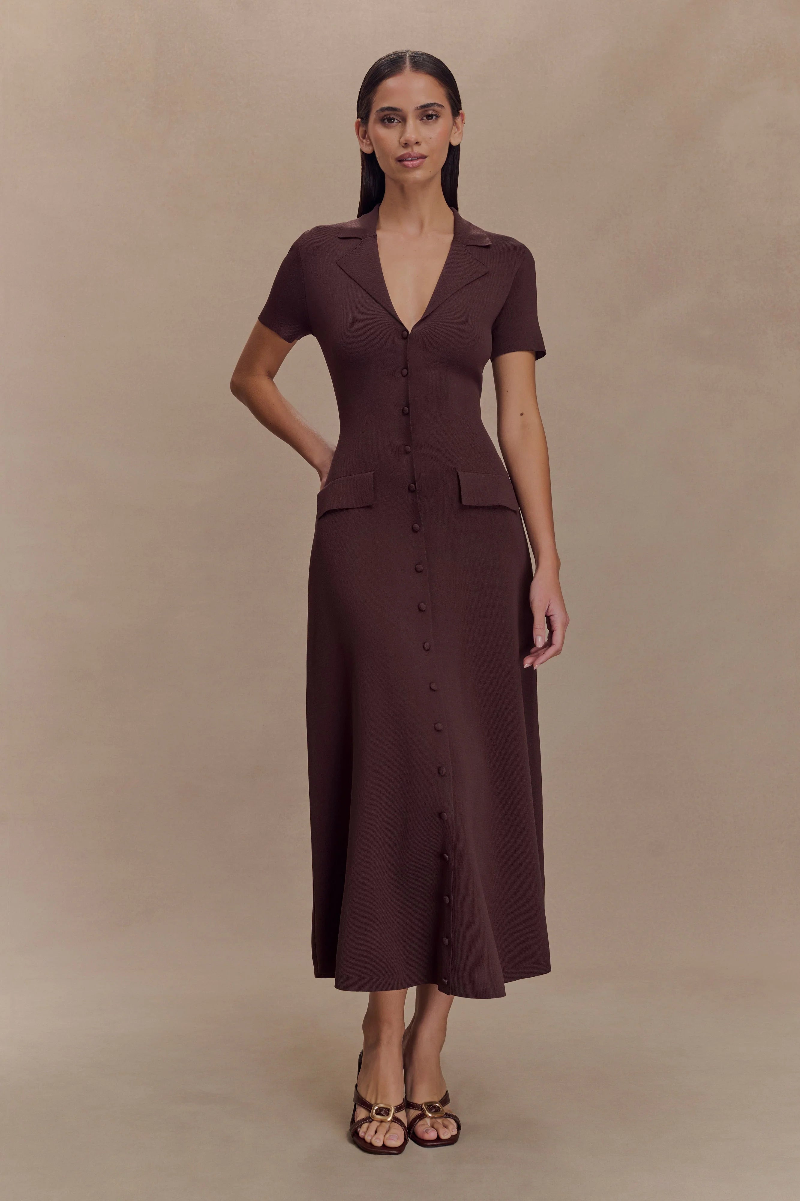 Pearson Short Sleeve Knit Midi Dress - Chocolate