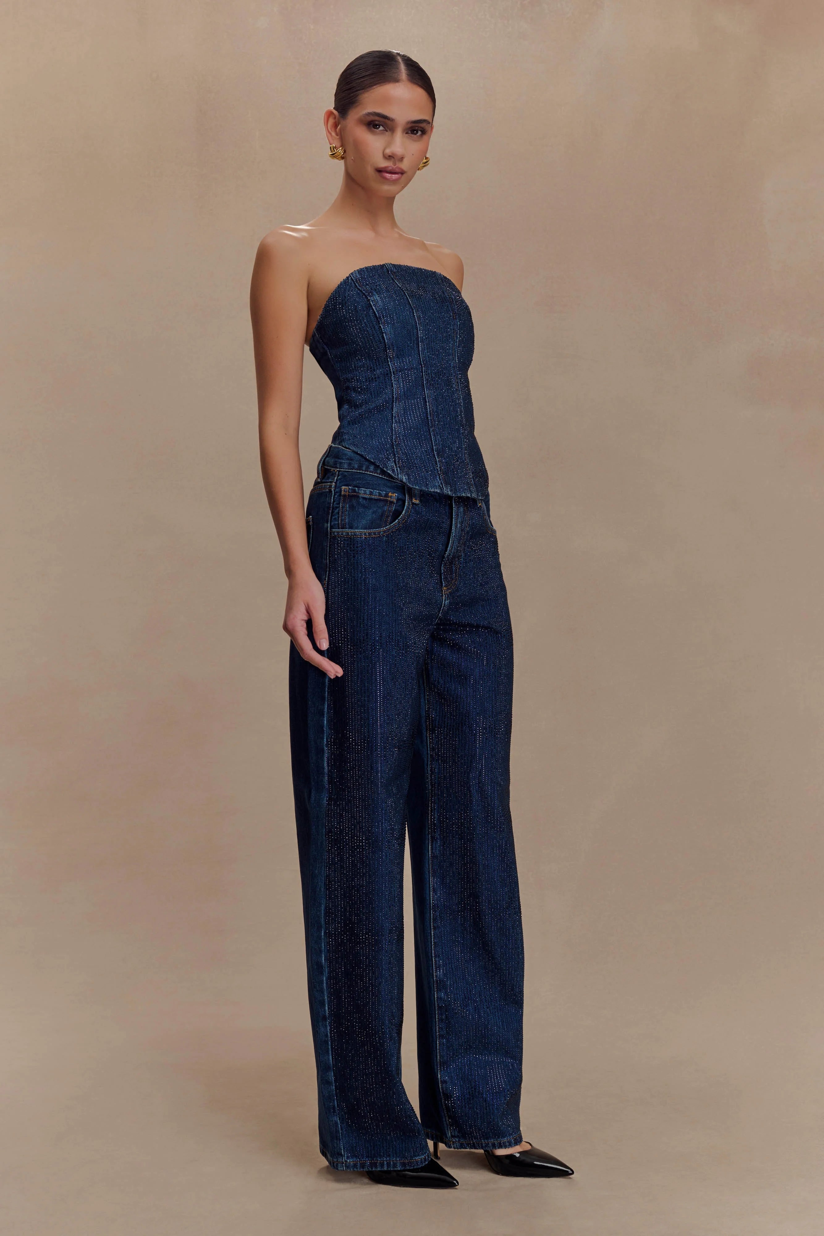 Monte Strapless Diamante Denim Corset - Midnight Blue