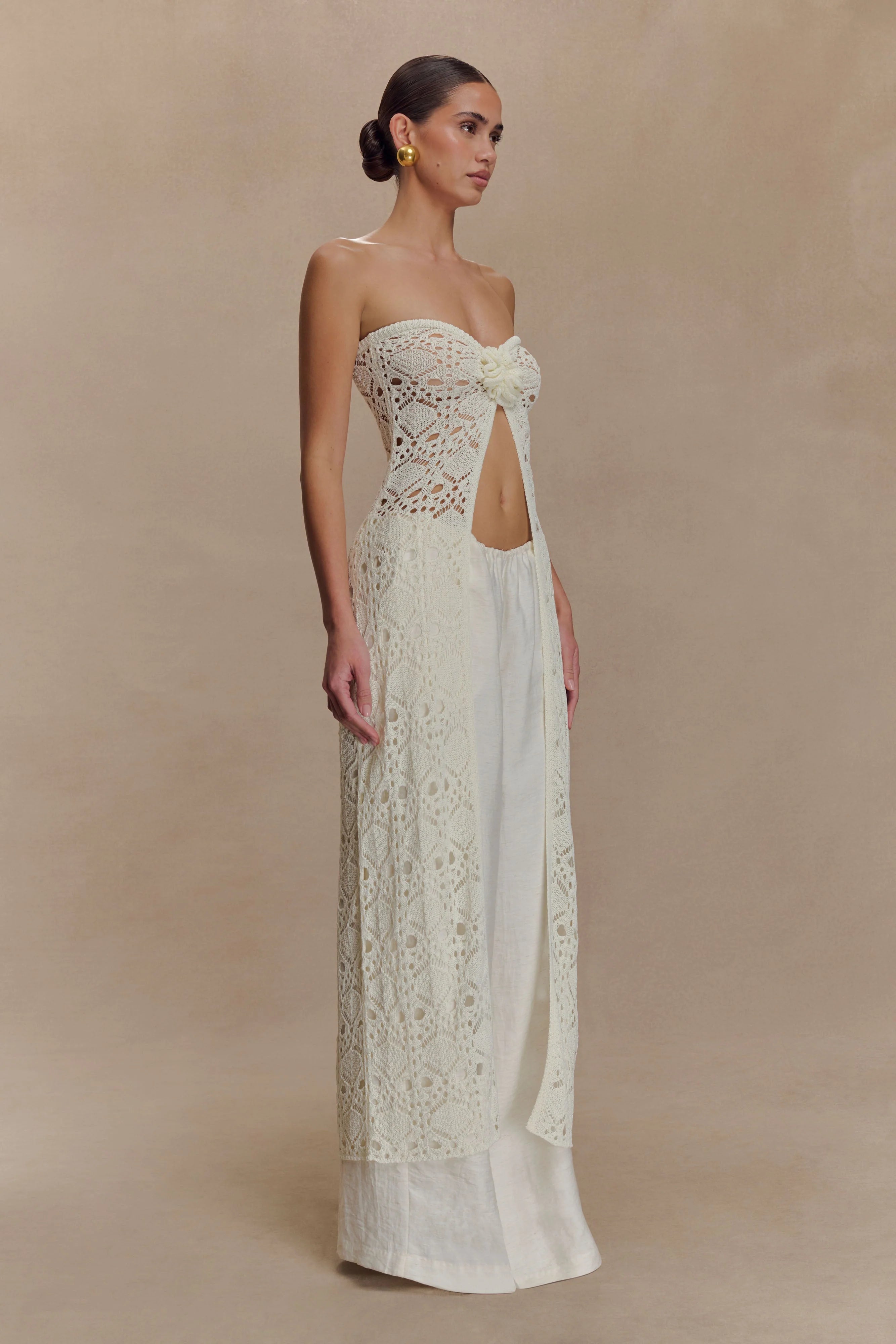 Aeline Strapless Crochet Knit Top - Ivory