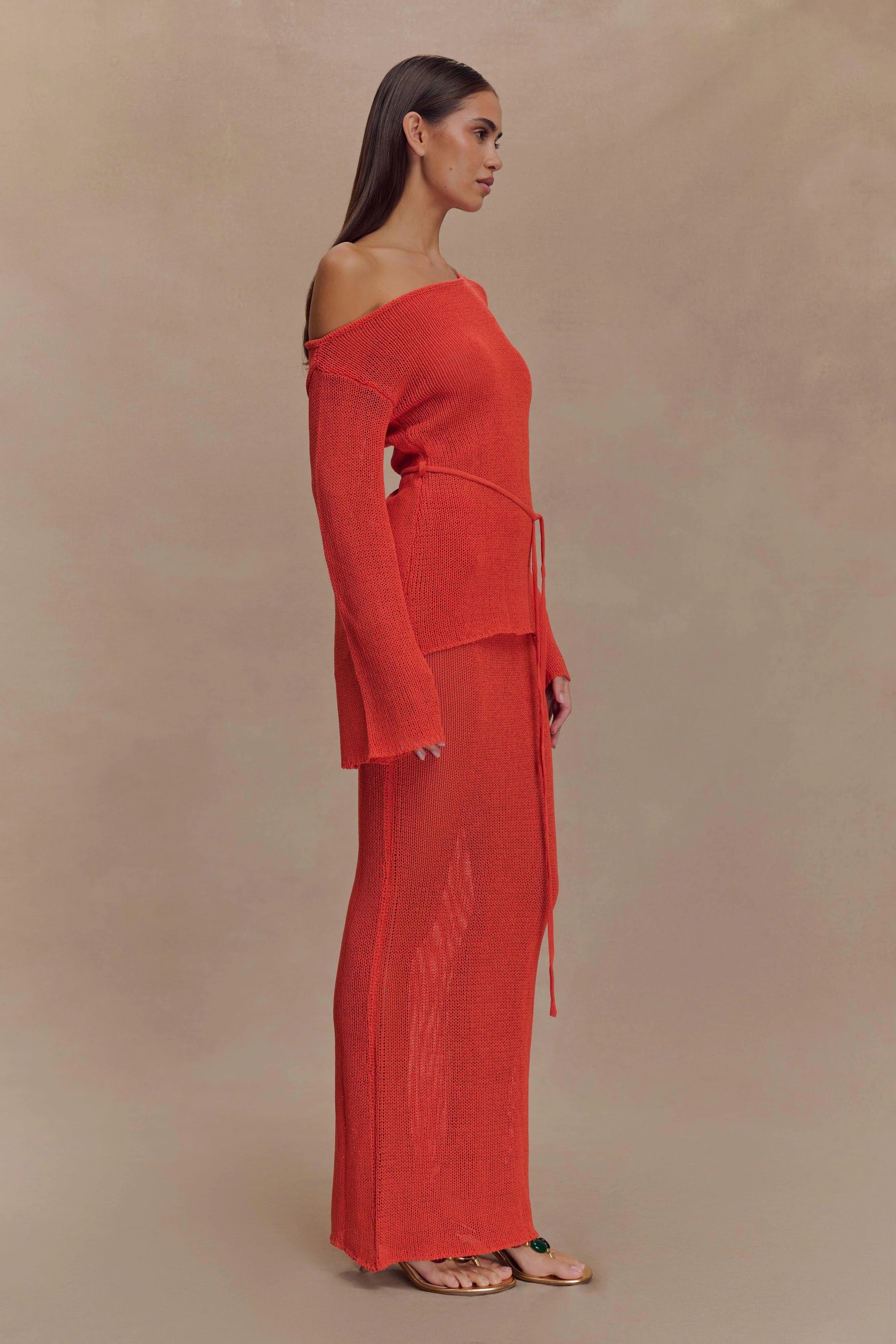 Reagan Off Shoulder Knit Top - Orange