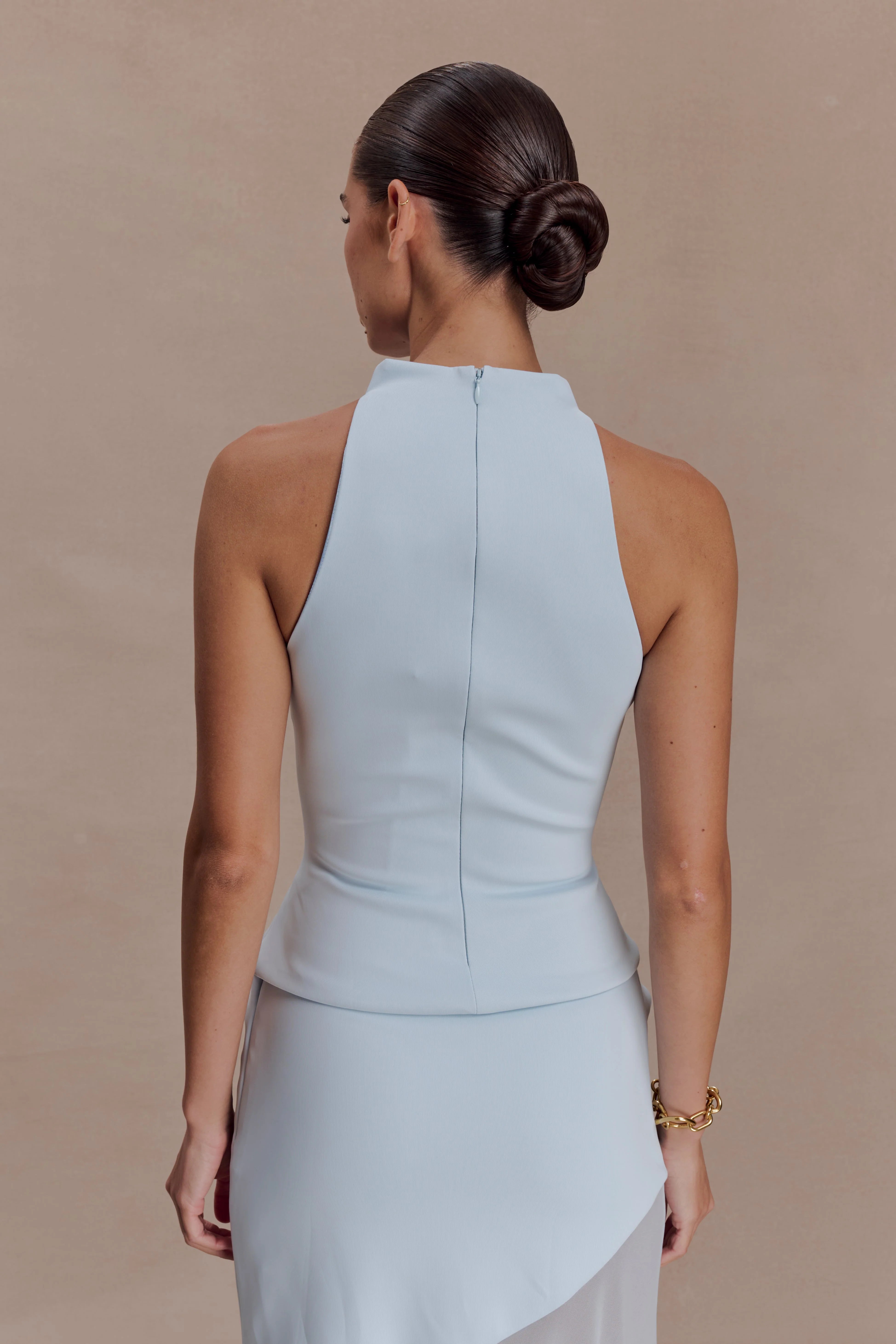 Portia Scuba Sleeveless Top - Pale Blue