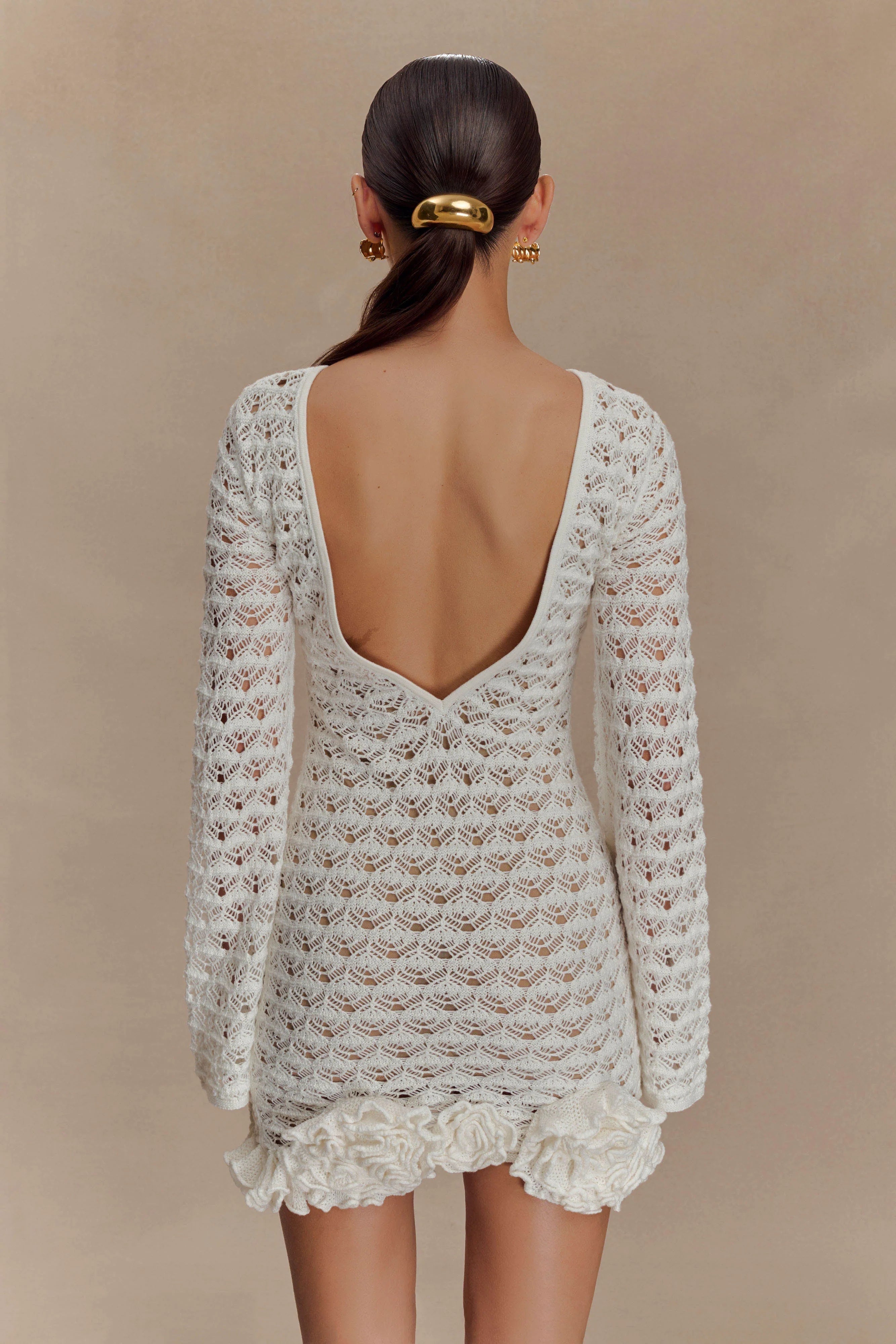 Aileen Ruffle Crochet Mini Dress - Ivory