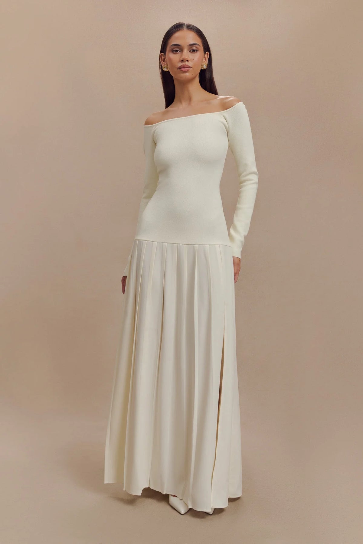 Presley Knit Off Shoulder Maxi Dress - Ivory