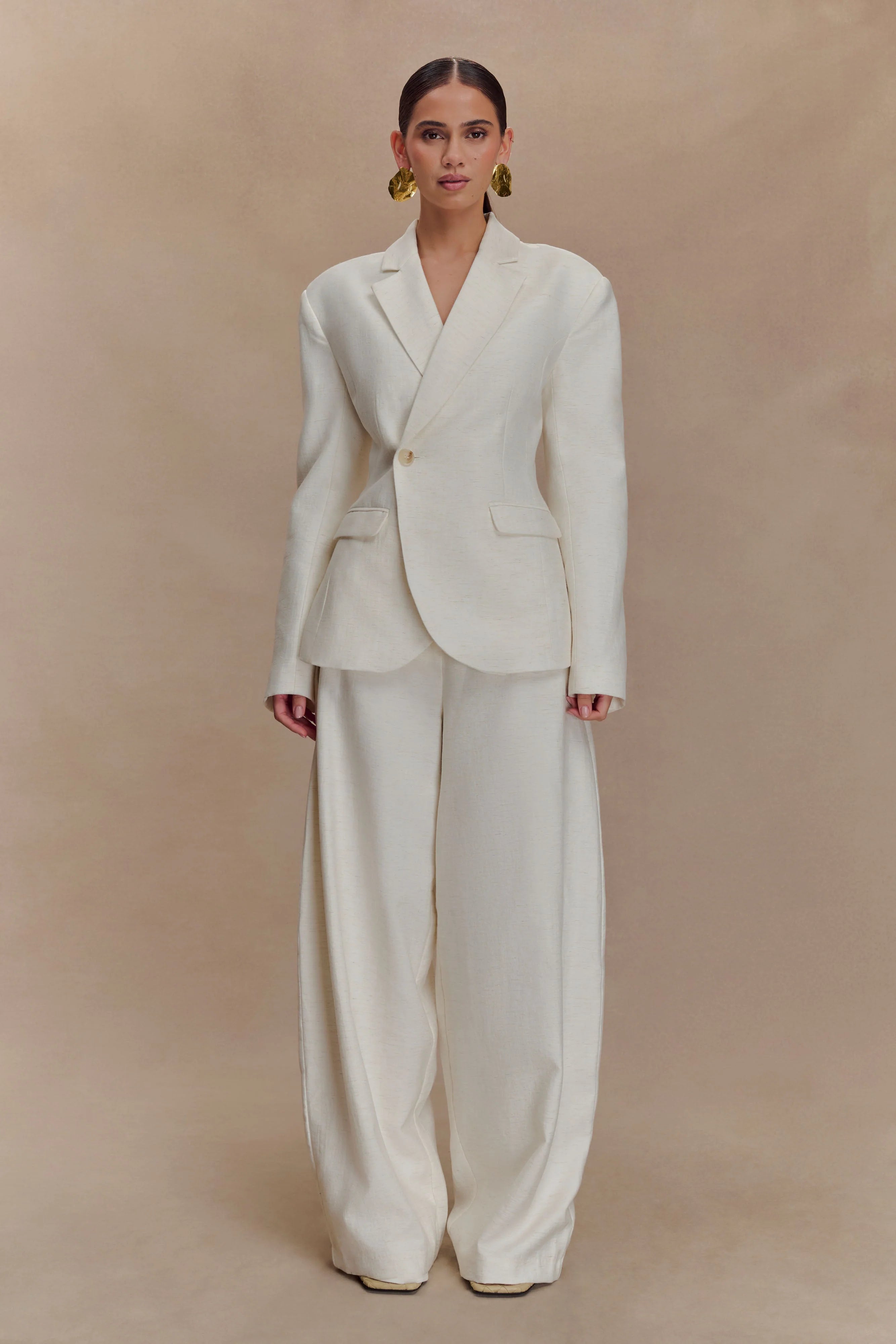 Jameson Cinched Linen Blazer - Oat Marle