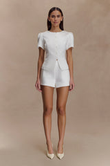Anne Short Sleeve Satin Top - White