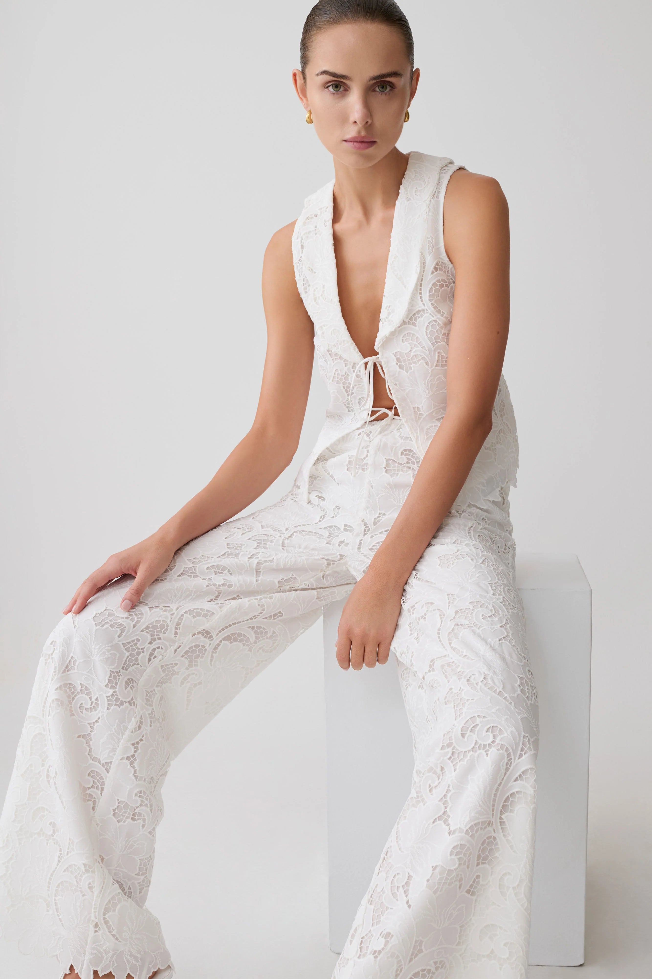 Tessa Broderie Straight Leg Pants - White
