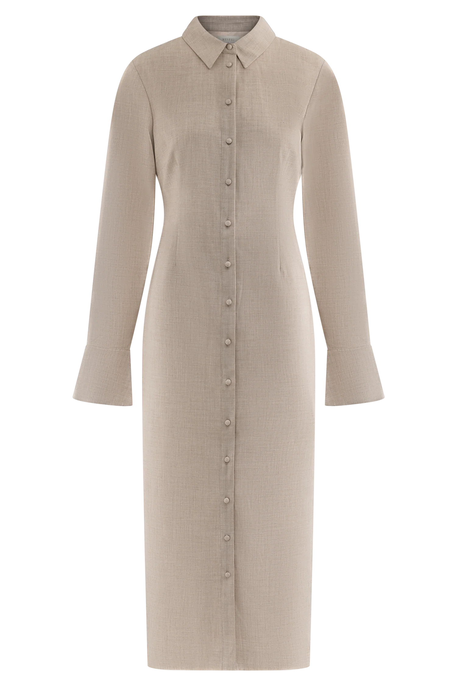 Dorian Fitted Shirt Midi Dress - Wheat Marle