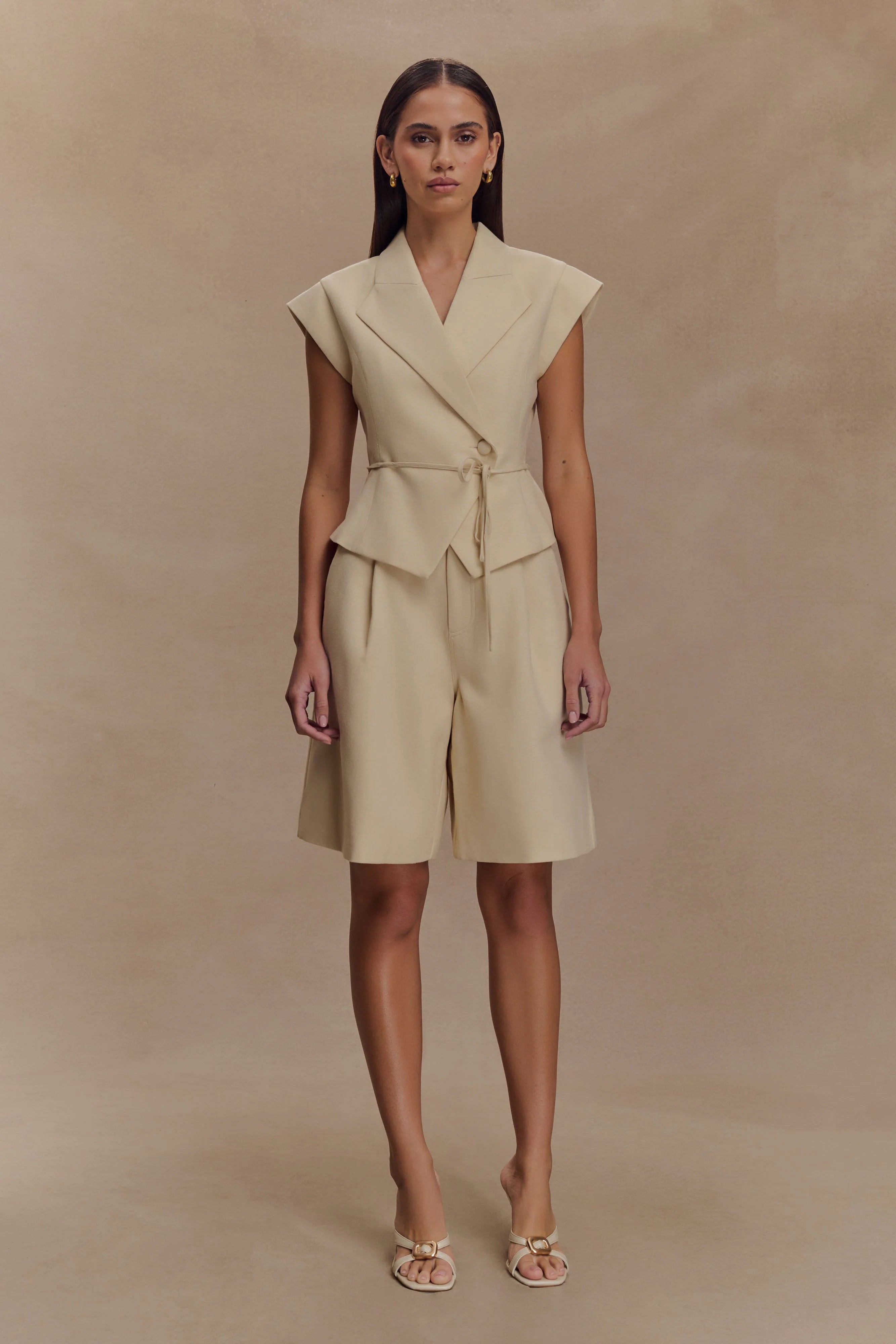 Andina Shortsleeve Linen Top - Natural Beige