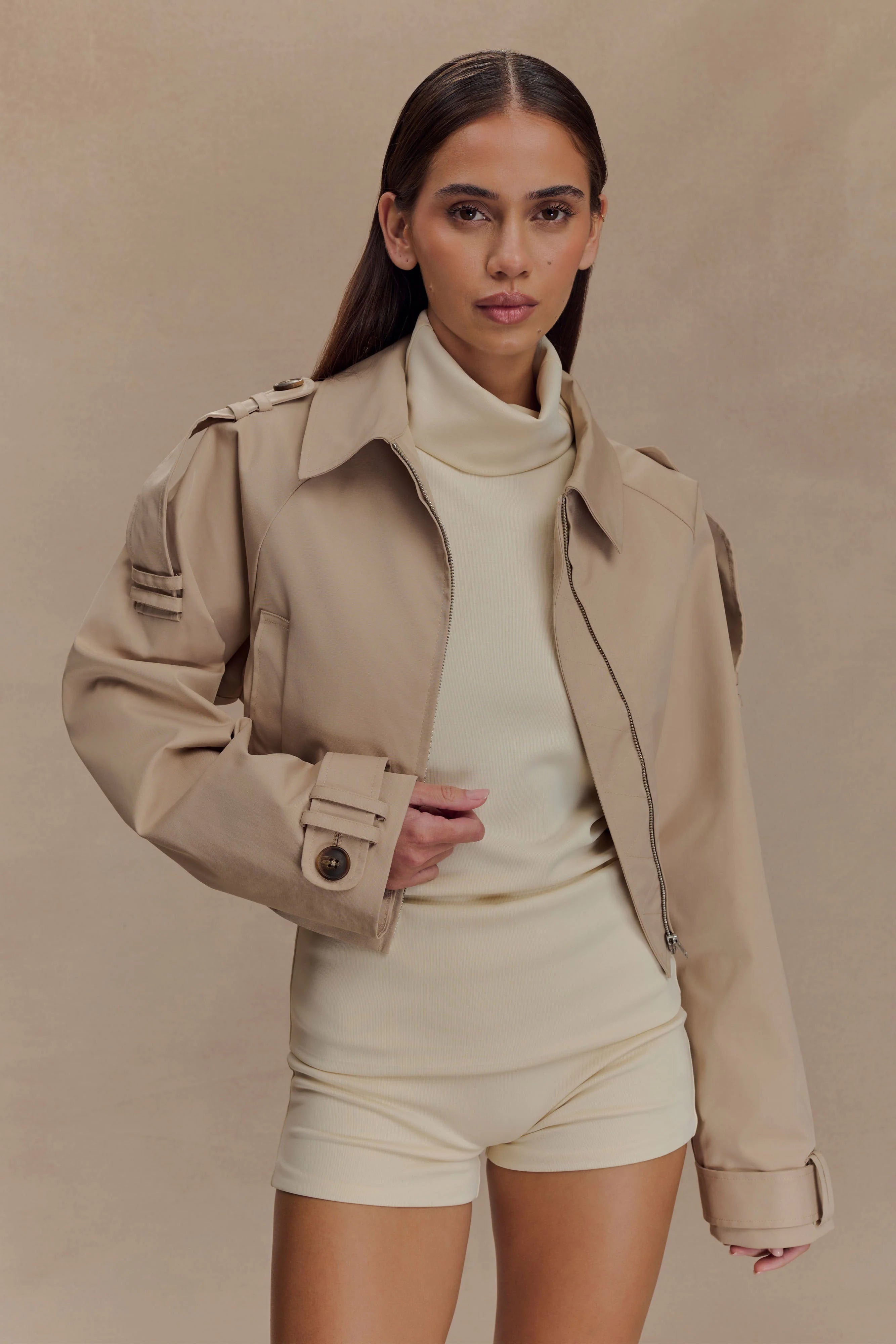 Frank Cropped Collared Jacket - Camel