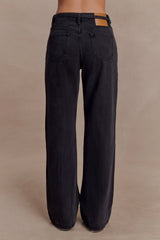 Perrie Mid Rise Straight Leg Tie Jeans - Washed Black