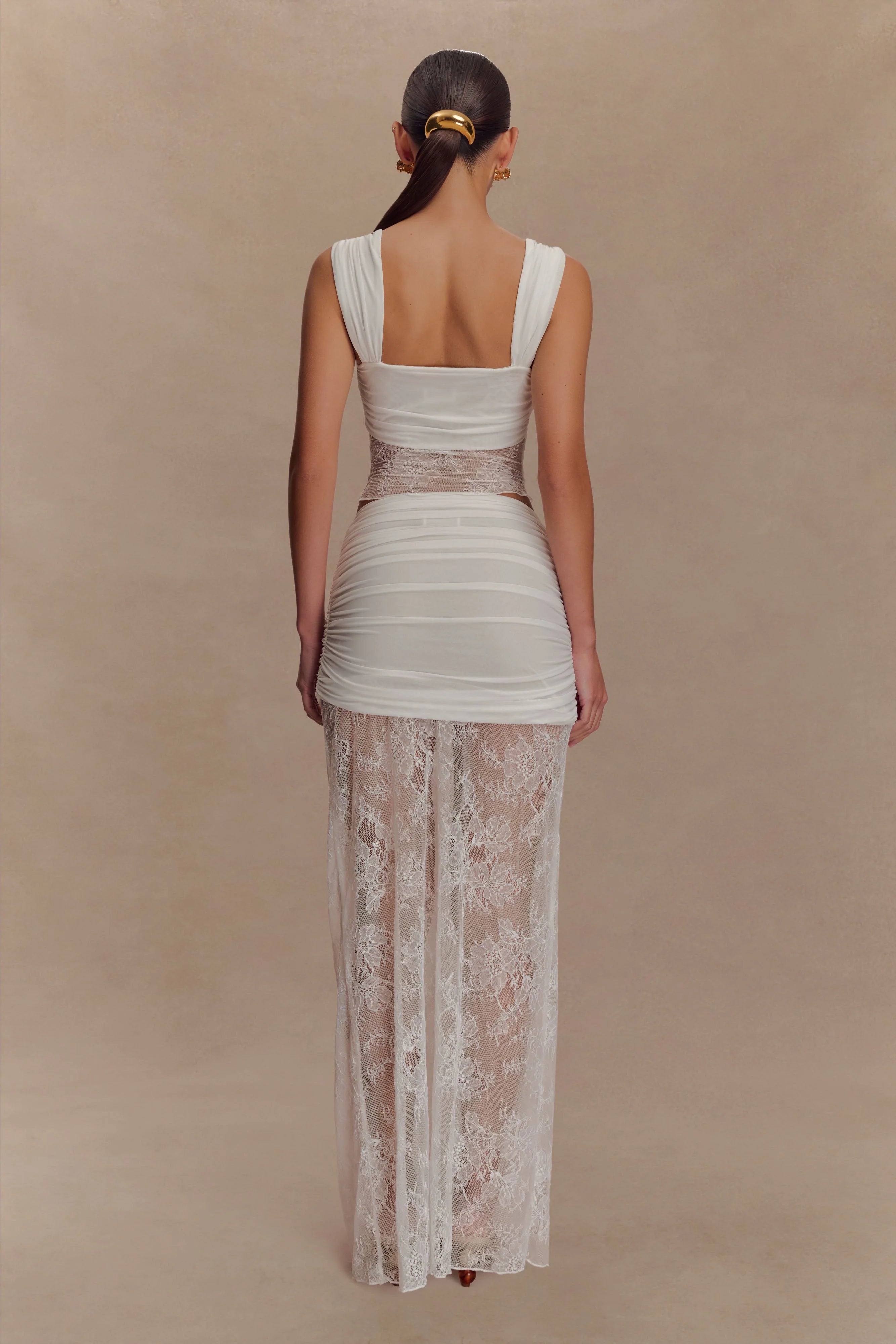 Guinevere Lace And Mesh Top - Ivory
