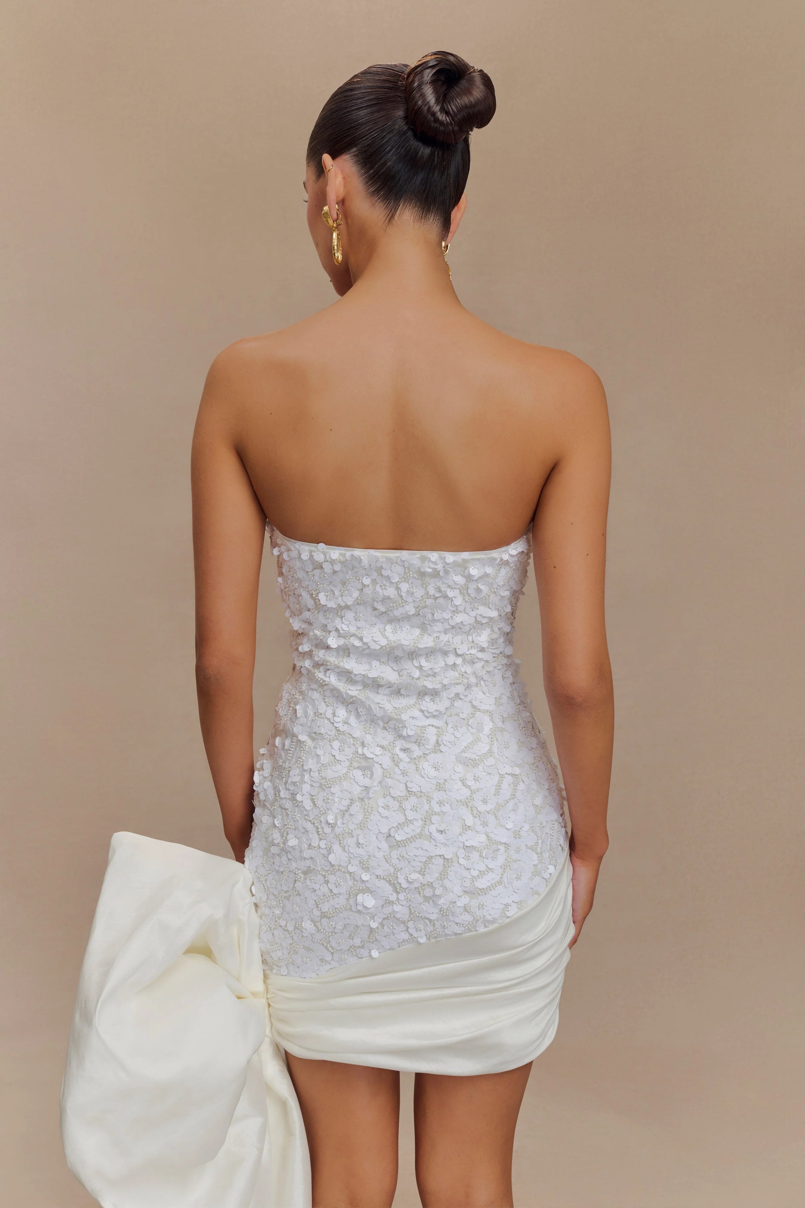 Franka Strapless Bow Mini Dress - White