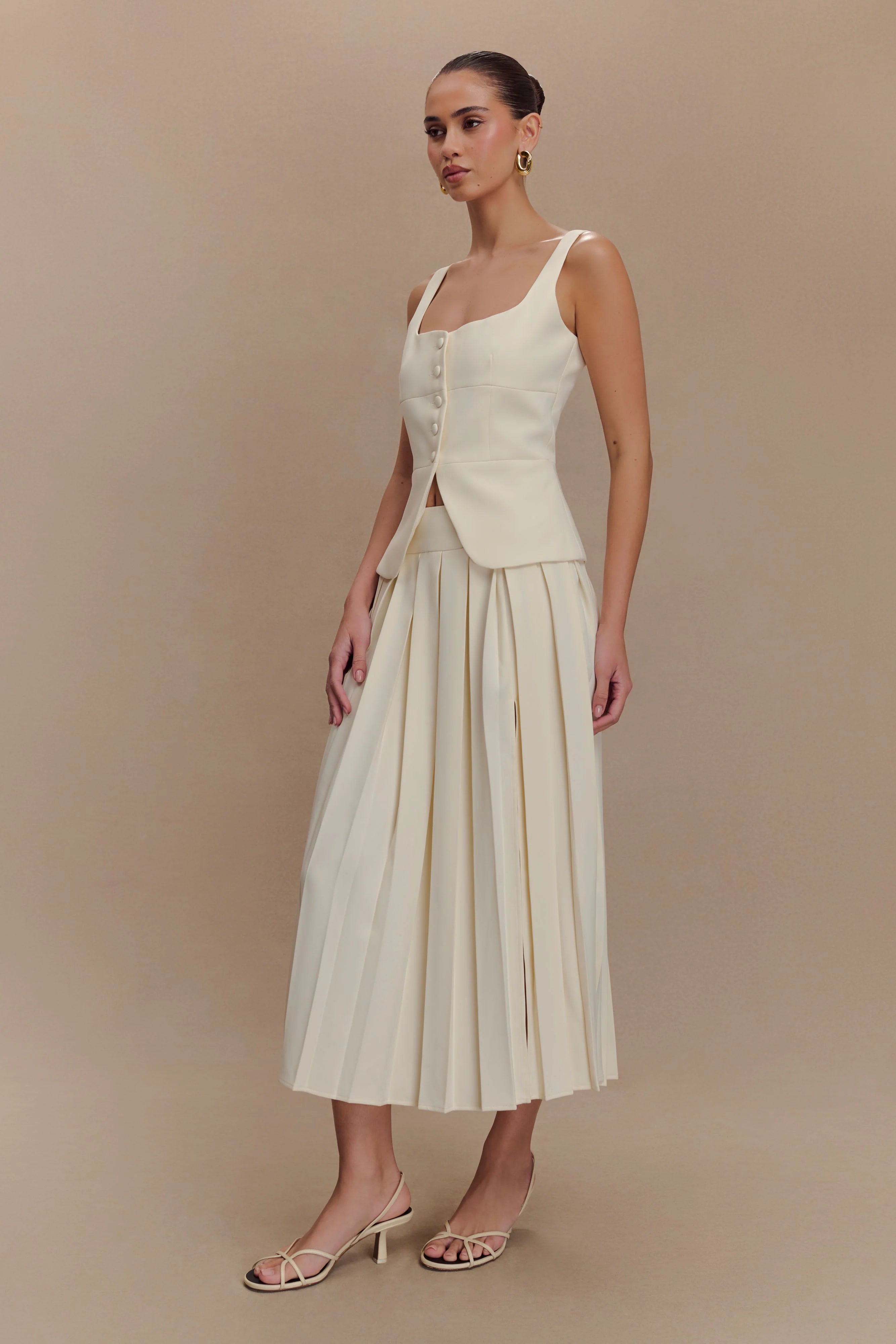 Sunny Pleated Midi Skirt - Ivory