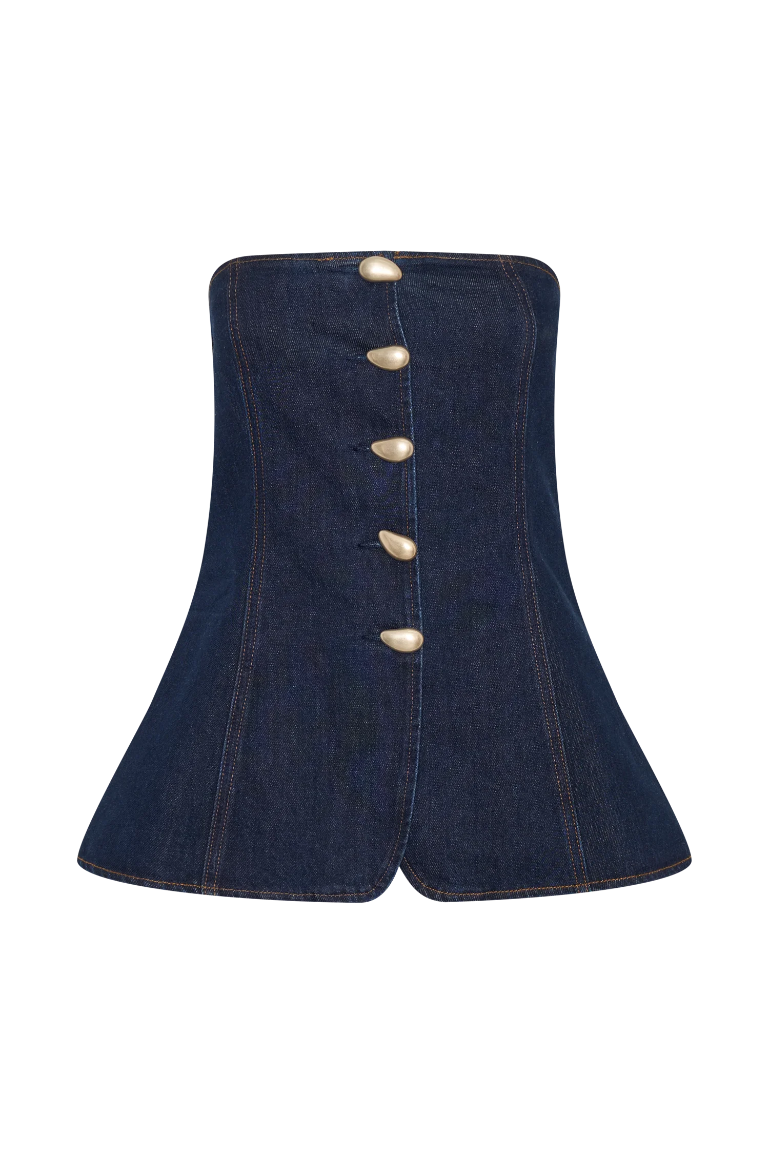 Lennox Strapless Long Line Button Top - Indigo Blue