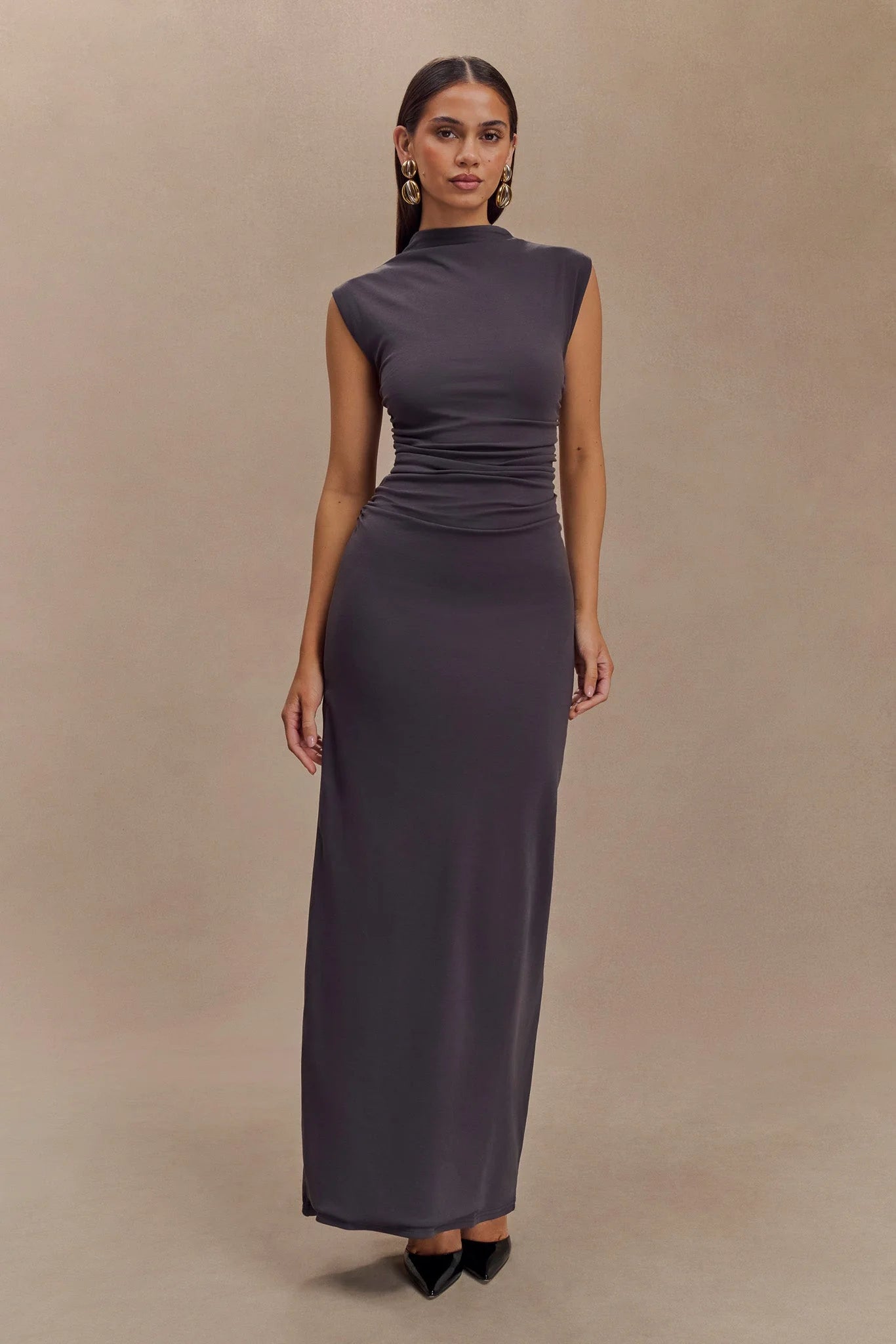 Elliot High Neck Sleeveless Maxi Dress - Dark Charcoal