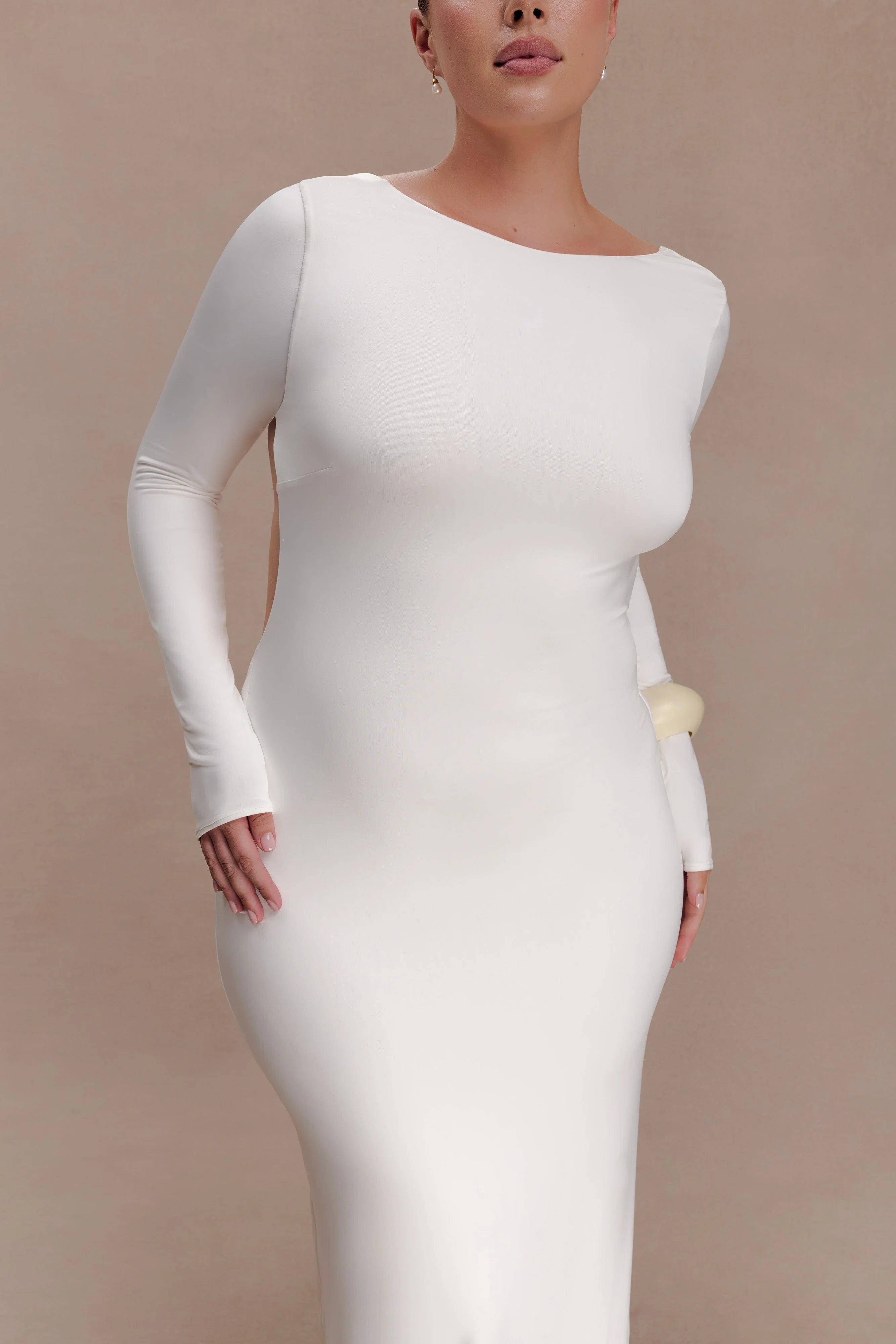 Marlene Slinky Low Back Maxi Dress - White